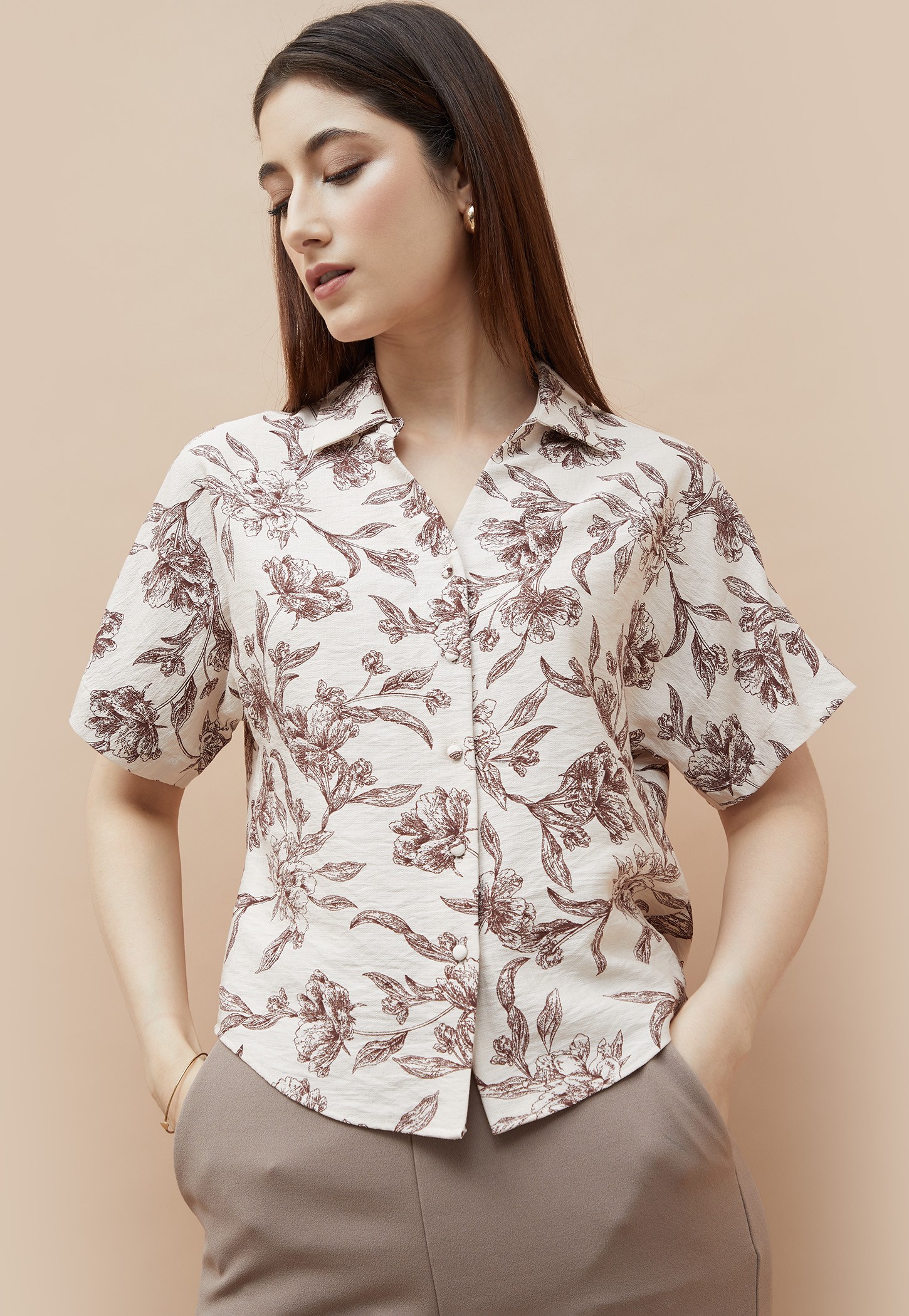CODE Floral Print Extended Sleeve Shirt-picture-15