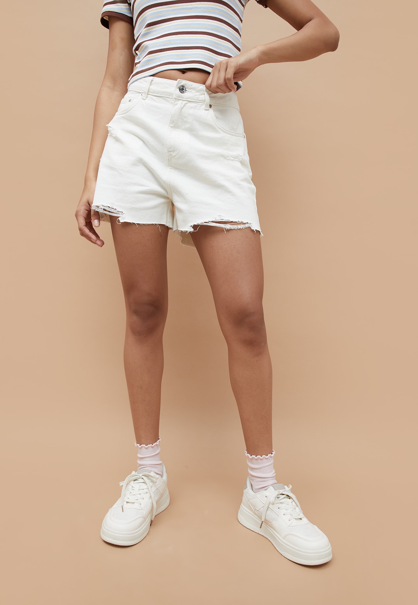GINGER Distressed High Waist Denim Shorts-picture-35