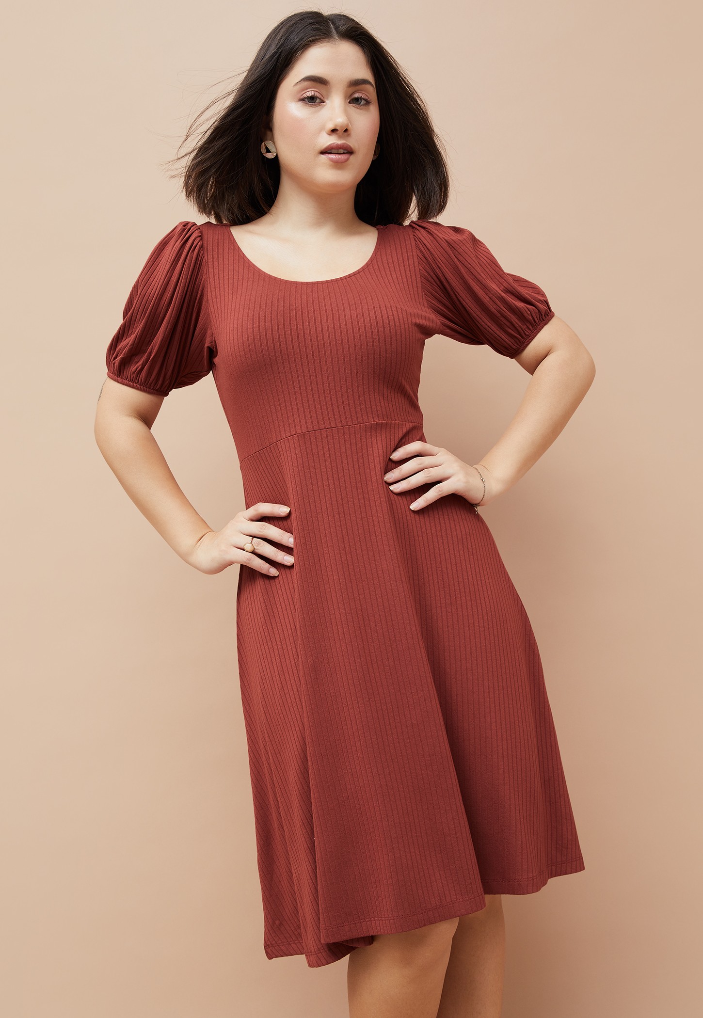 CODE Ribbed A-line Dress-picture-38