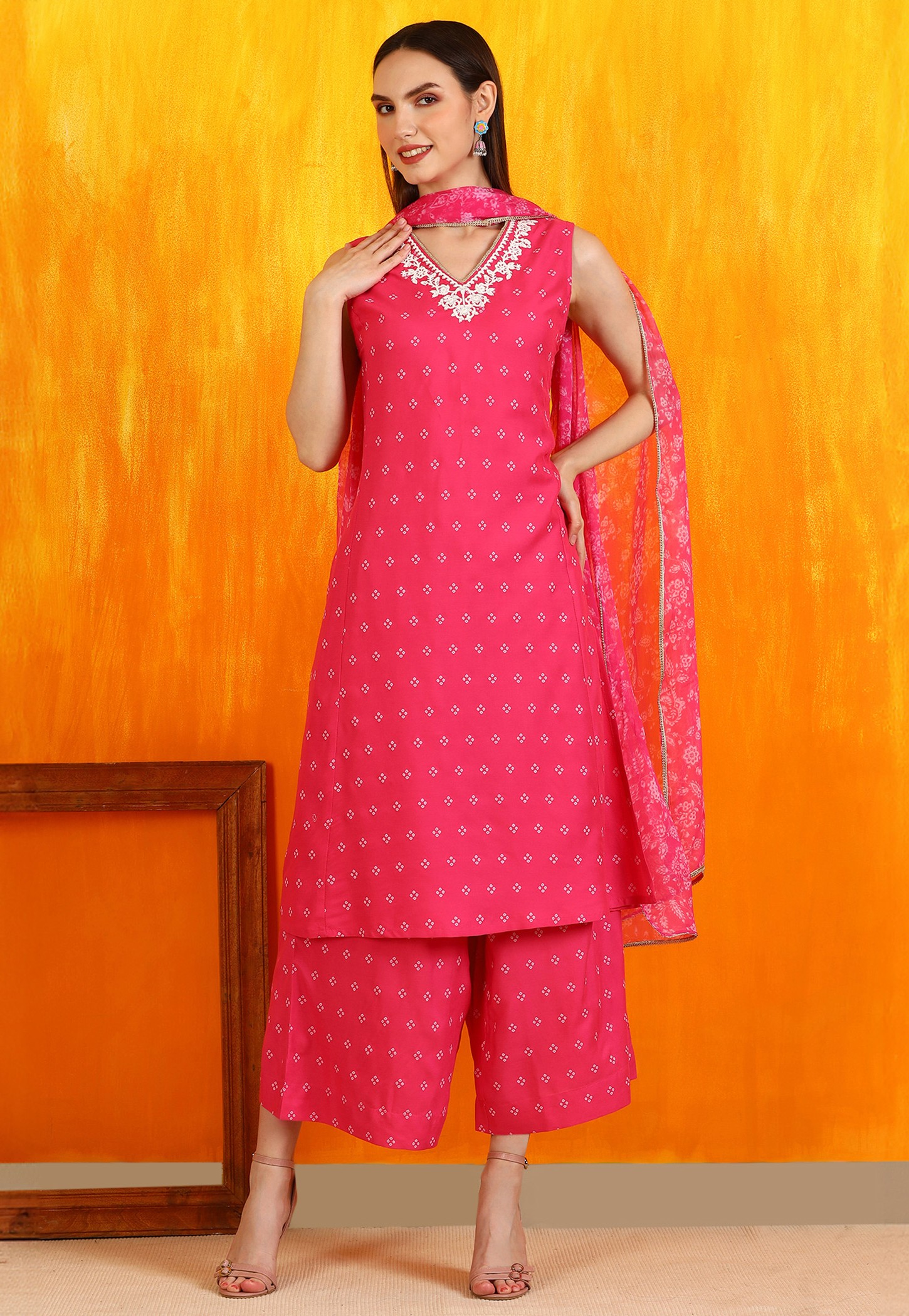 W Bandhani Print Straight Kurta Set-picture-35