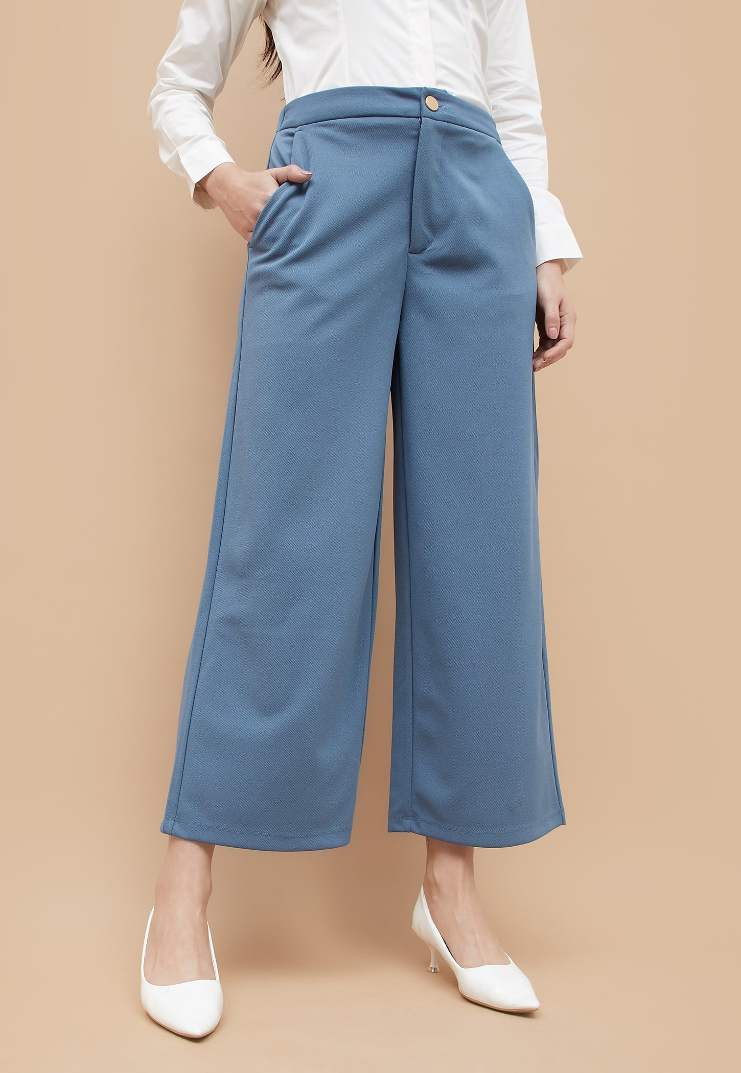CODE Solid Wide-Leg Trousers-picture-11