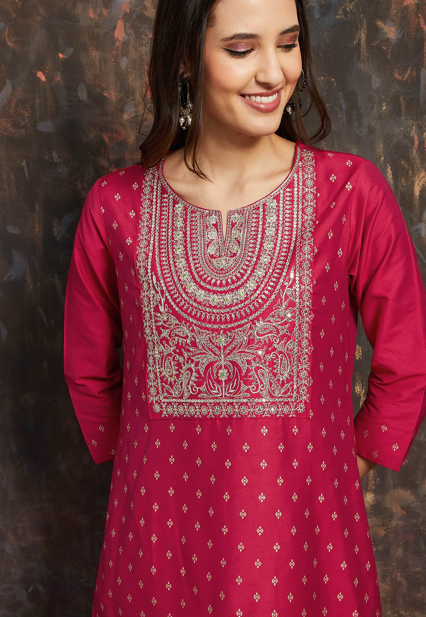 MELANGE Embroidered Yoke Straight Kurta-picture-24