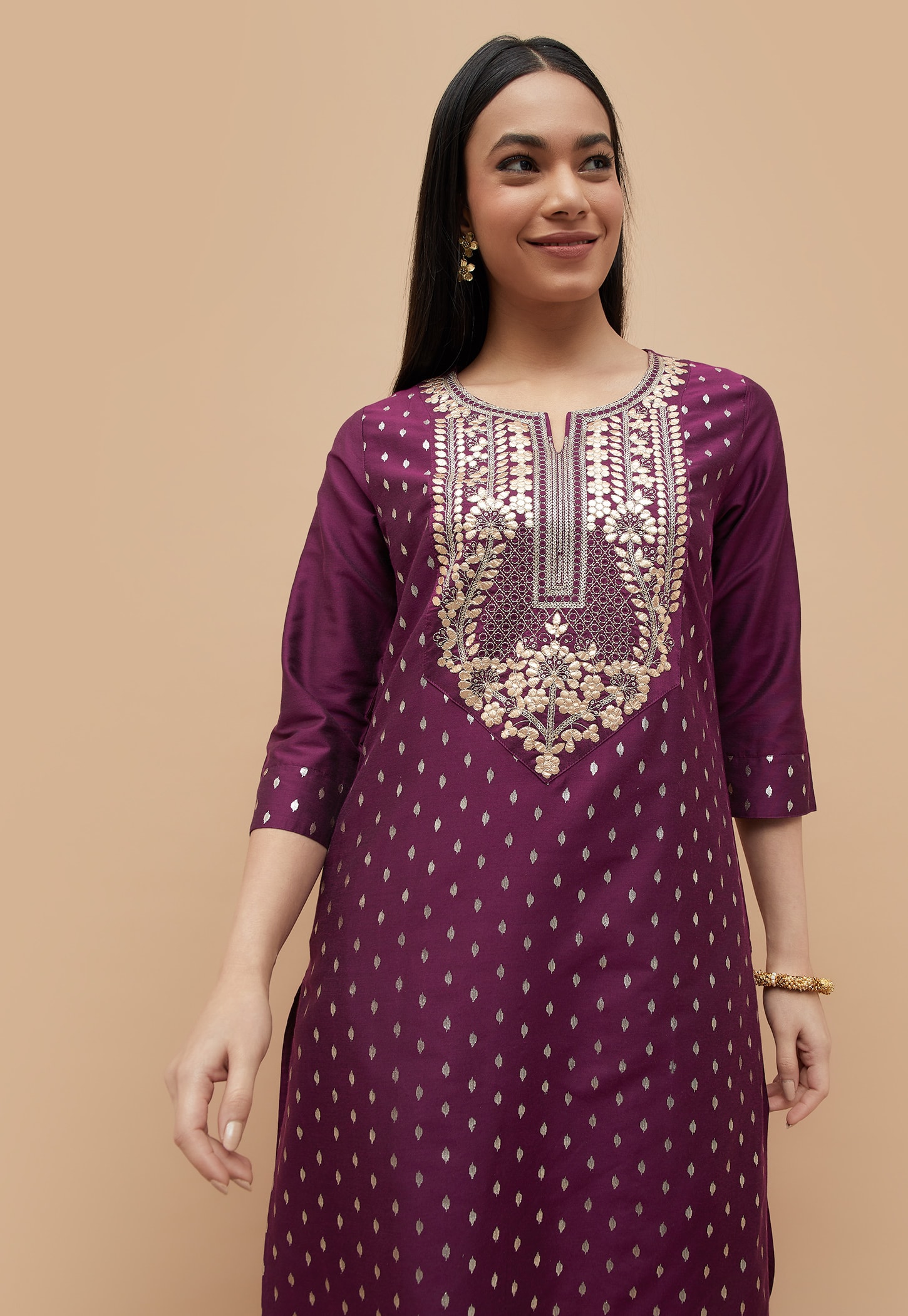 MELANGE Embroidered Yoke Straight Kurta-picture-30
