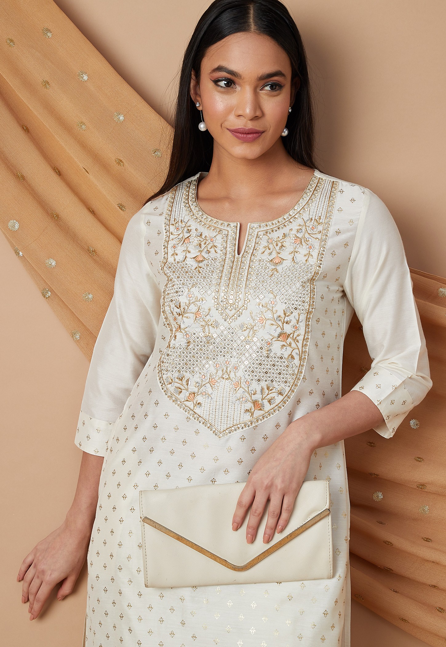 MELANGE Embroidered Yoke Straight Kurta-picture-22