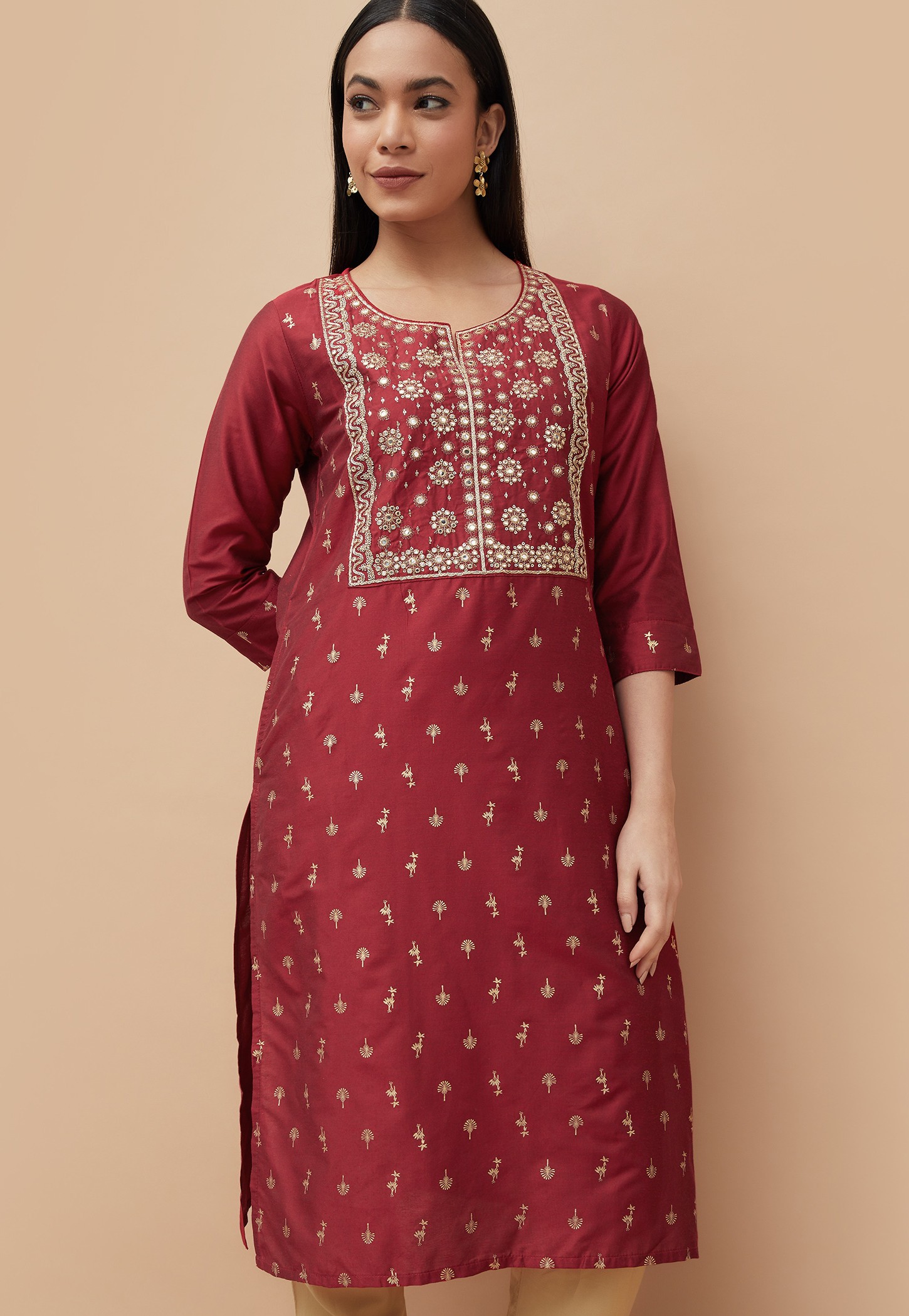 MELANGE Embroidered Yoke Straight Kurta-picture-39