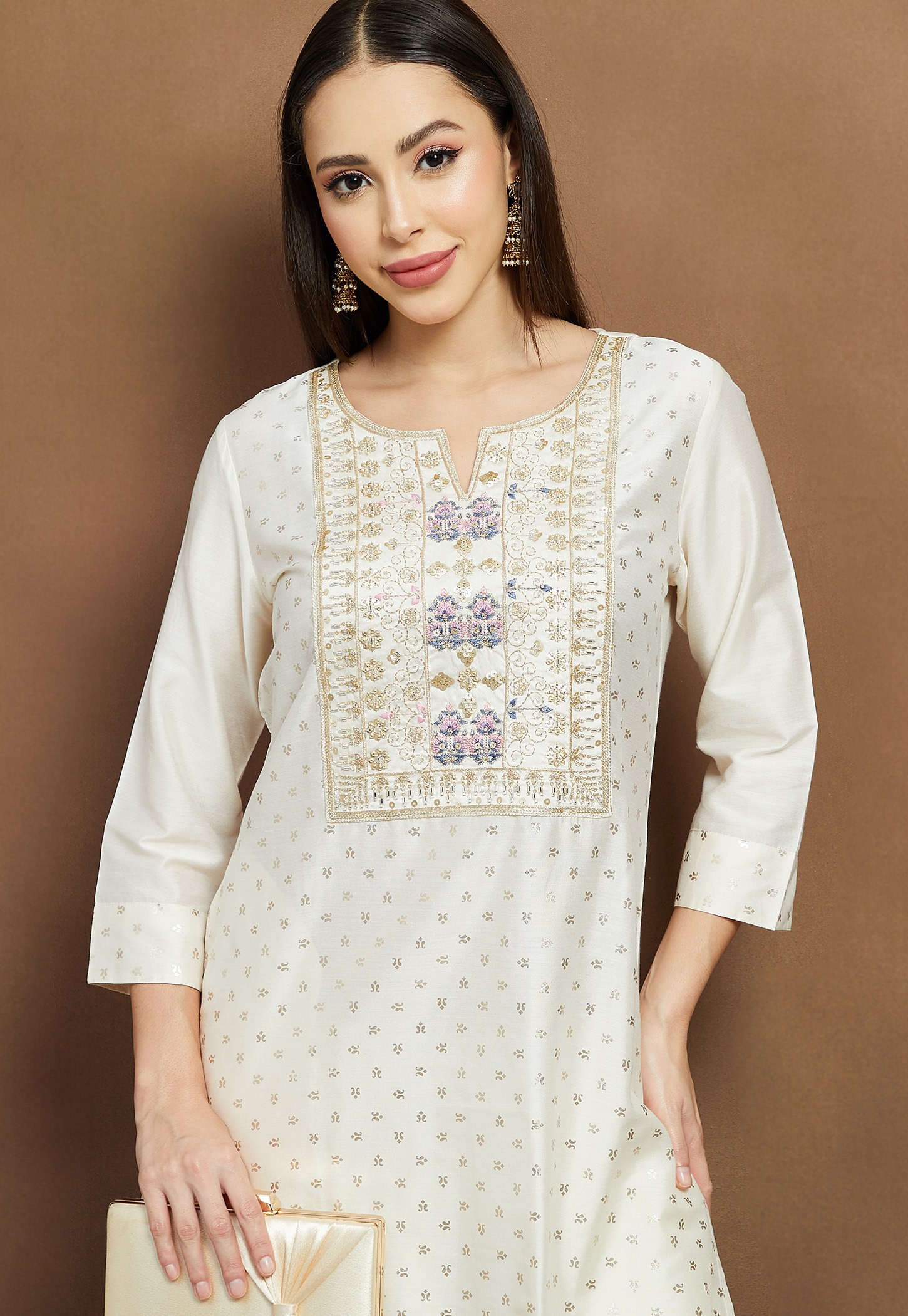 MELANGE Embroidered Yoke Straight Kurta-picture-10