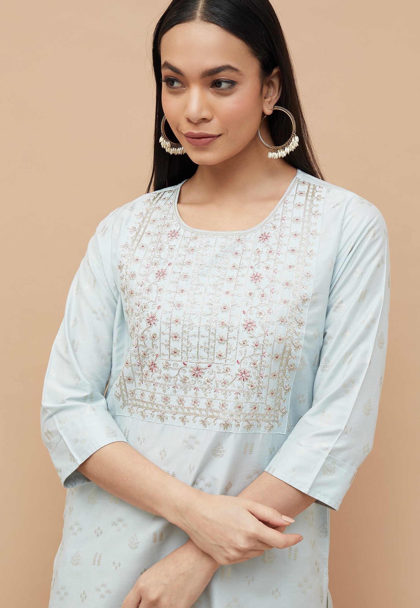 MELANGE Embroidered Yoke Straight Kurta-image-39