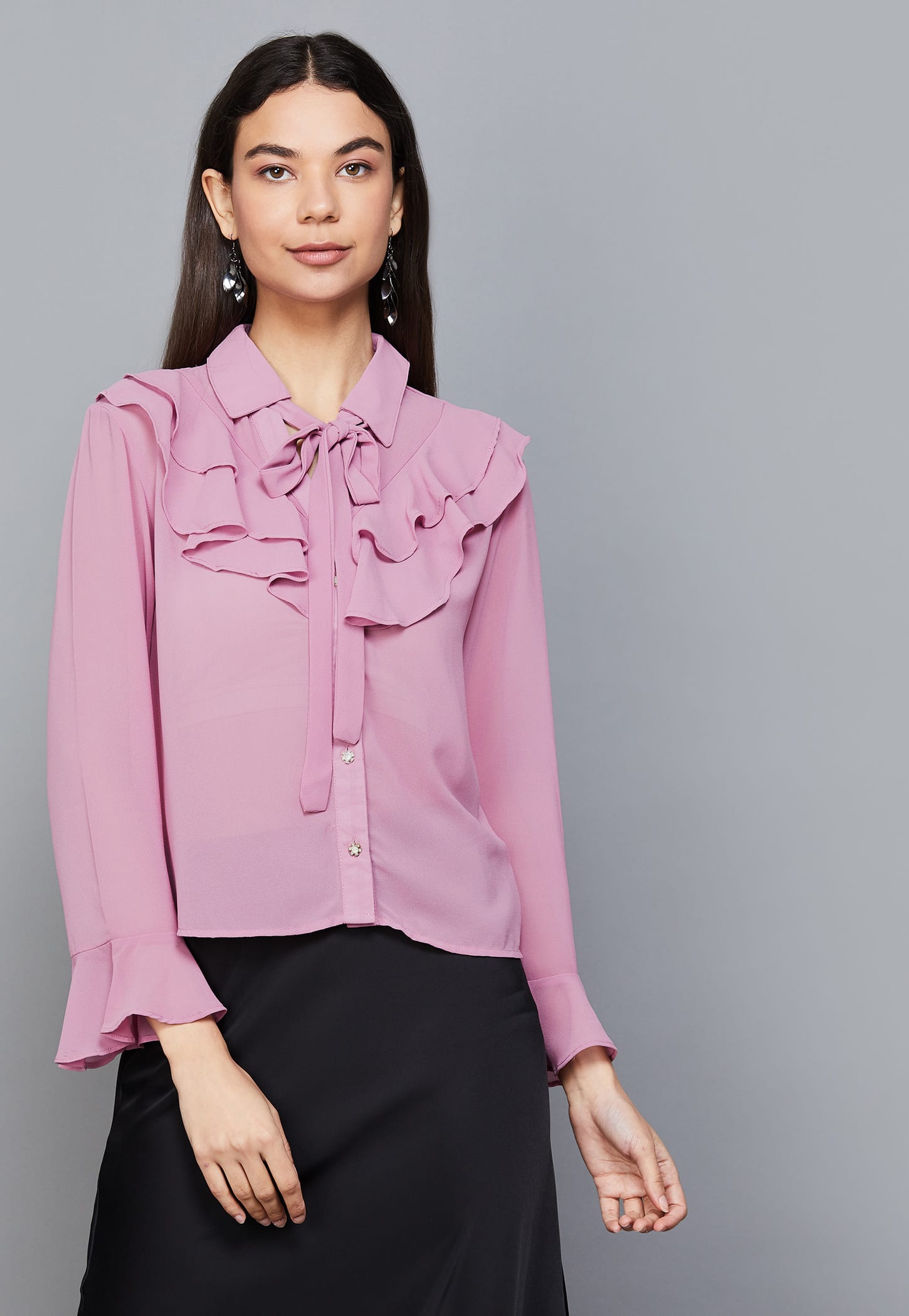 MADAME Ruffled Tie-Up Collar Top-picture-35