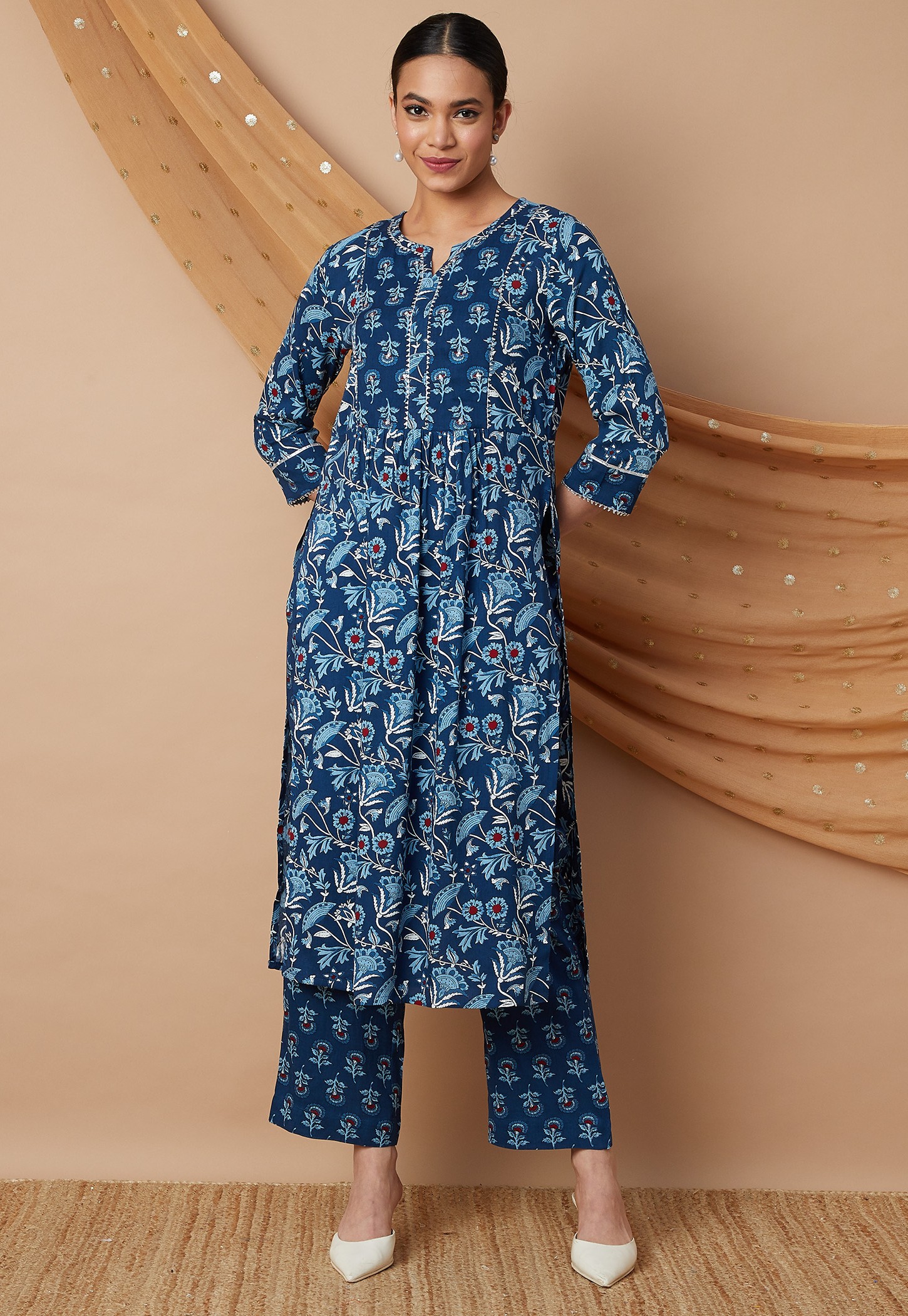 MELANGE Floral Print Straight Kurta Set-picture-36
