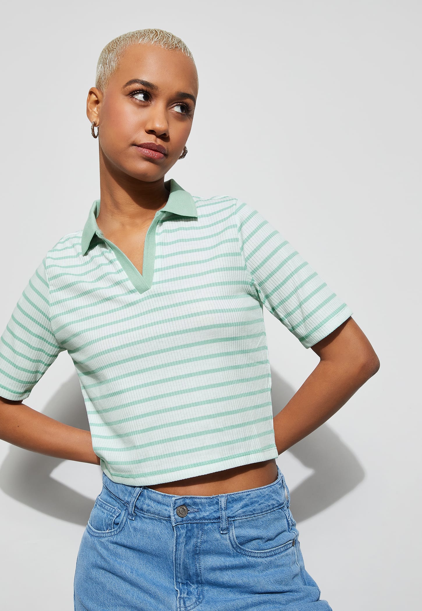 GINGER Striped Johnny Collar T-shirt-picture-26