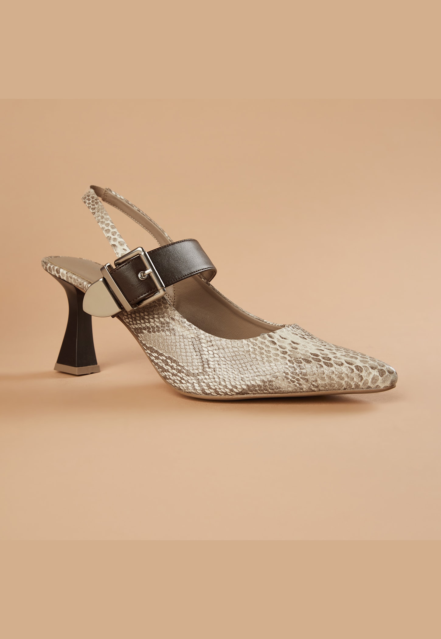 GINGER Embossed Spool Sling Back Heels-picture-23