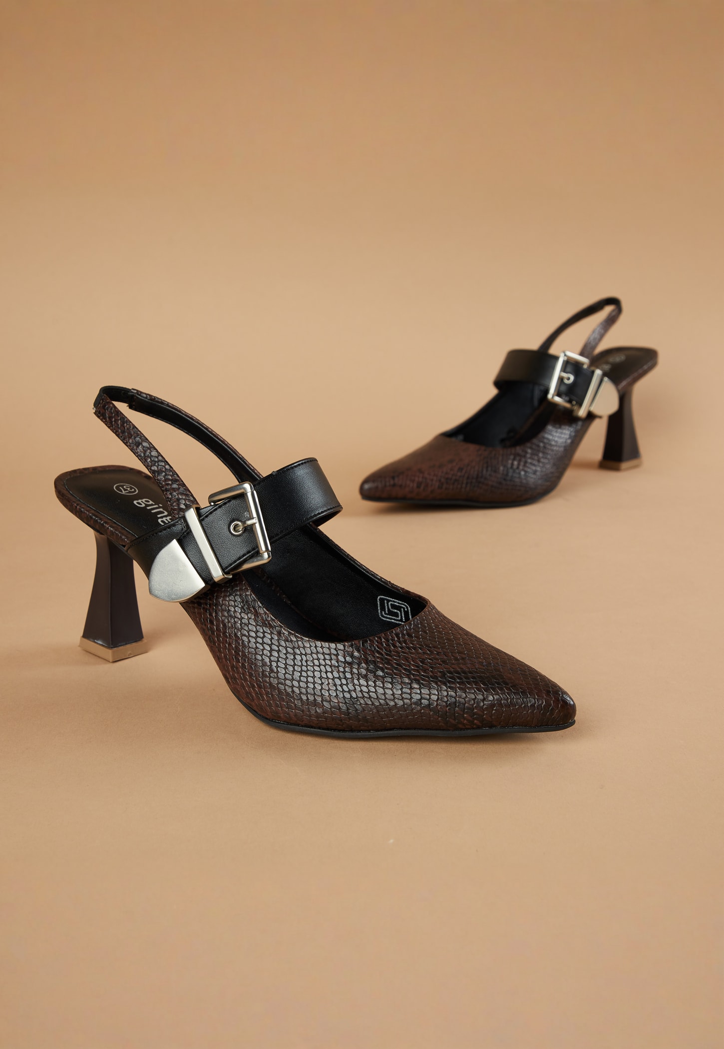 GINGER Embossed Spool Sling Back Heels-picture-13