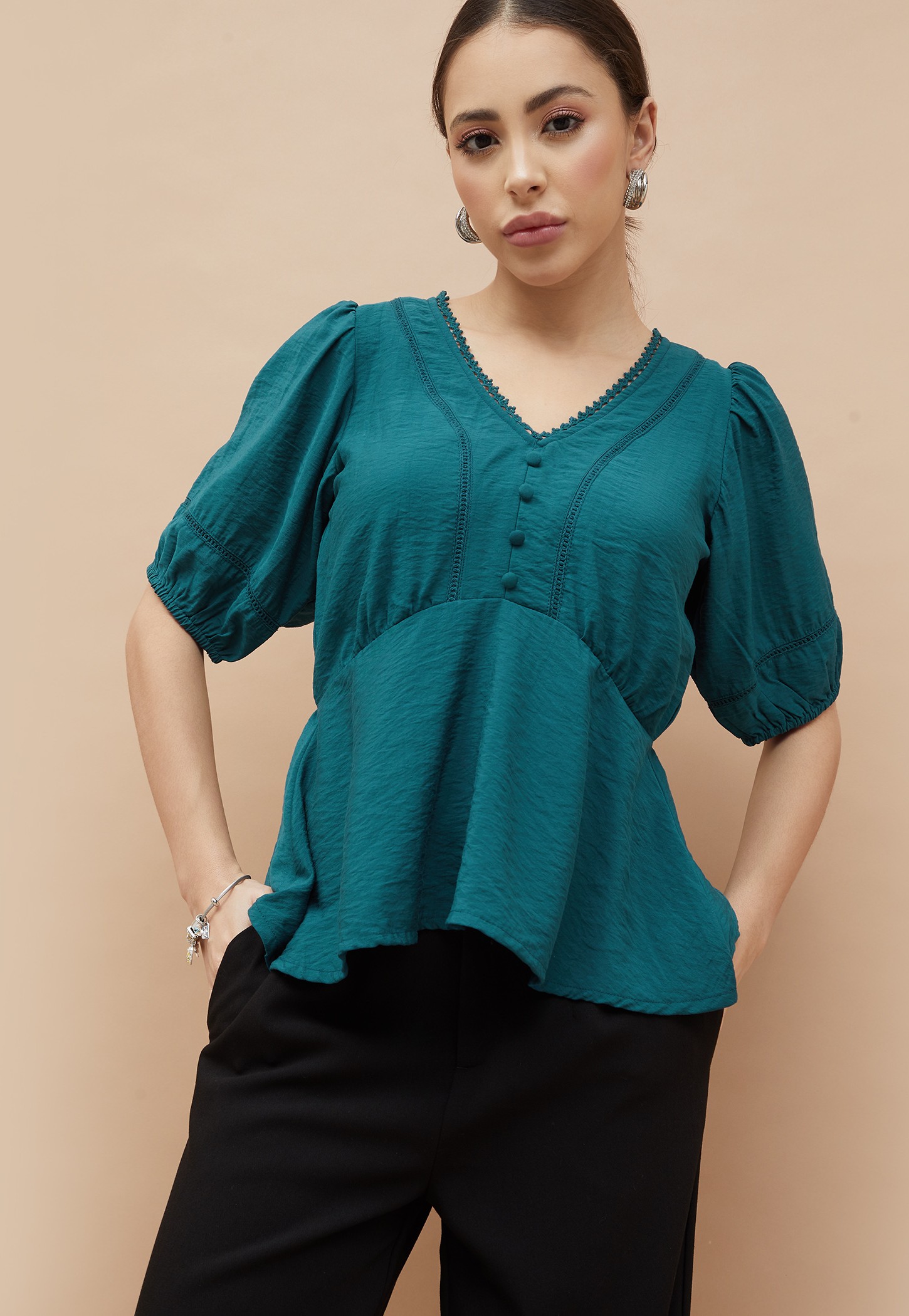 CODE Solid Peplum Top-picture-50