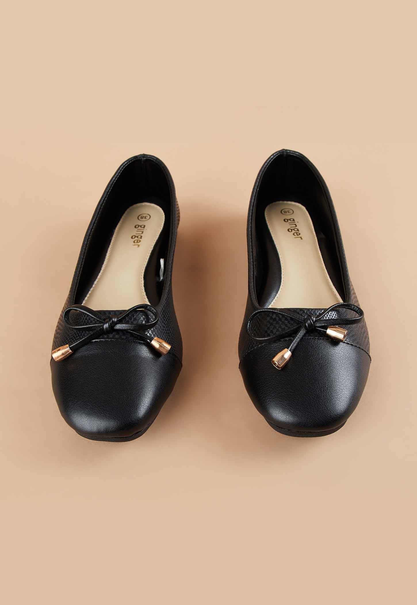 GINGER Textured Bow Accent Ballerinas-picture-29