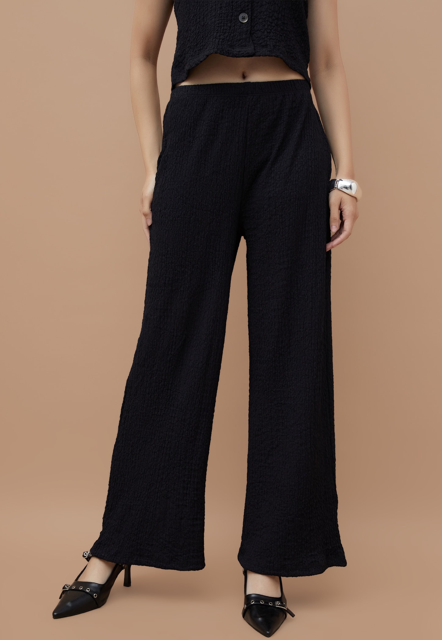 GINGER Textured Straight Fit Trousers-picture-11