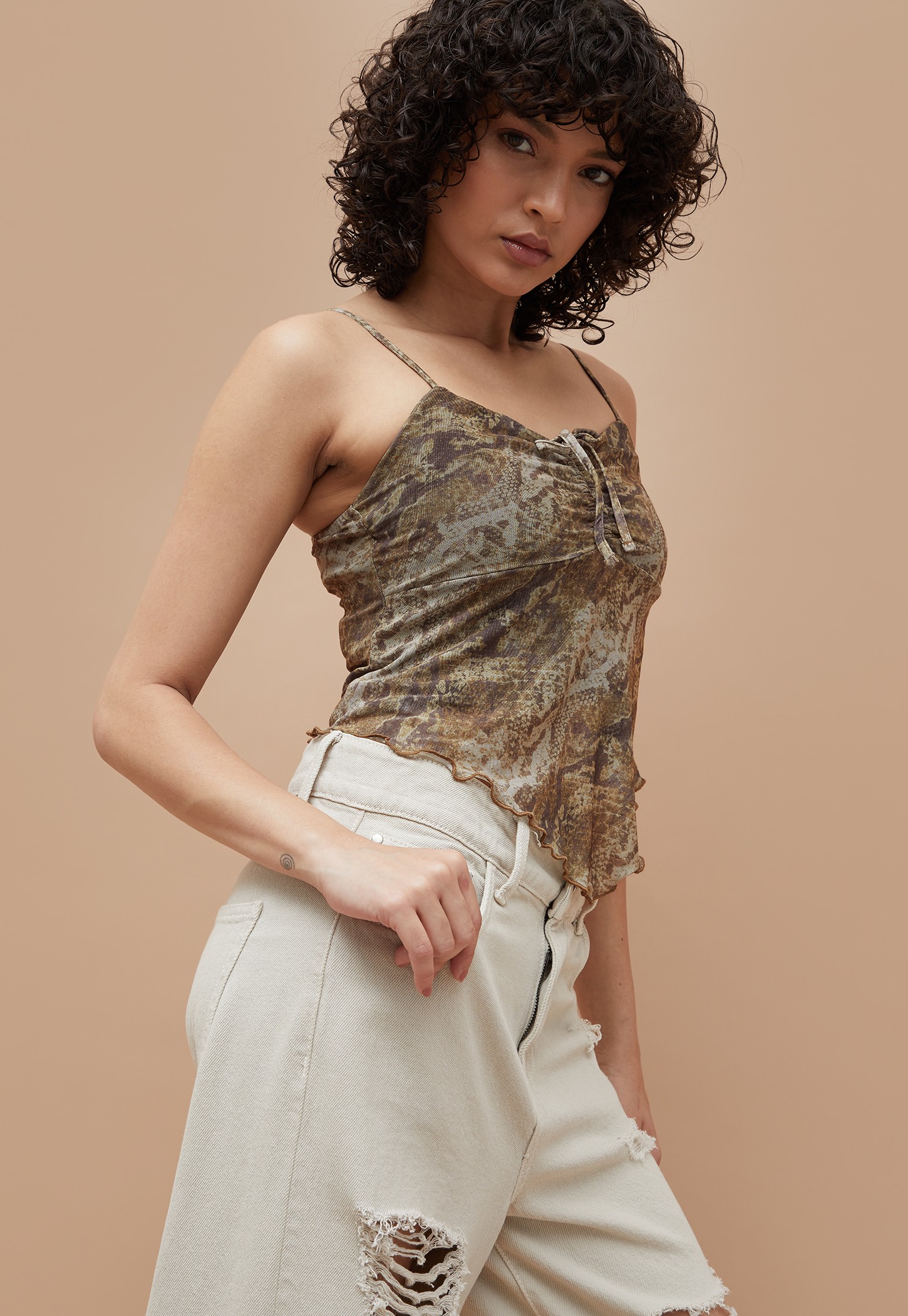 GINGER Abstract Print Mesh Top-picture-51