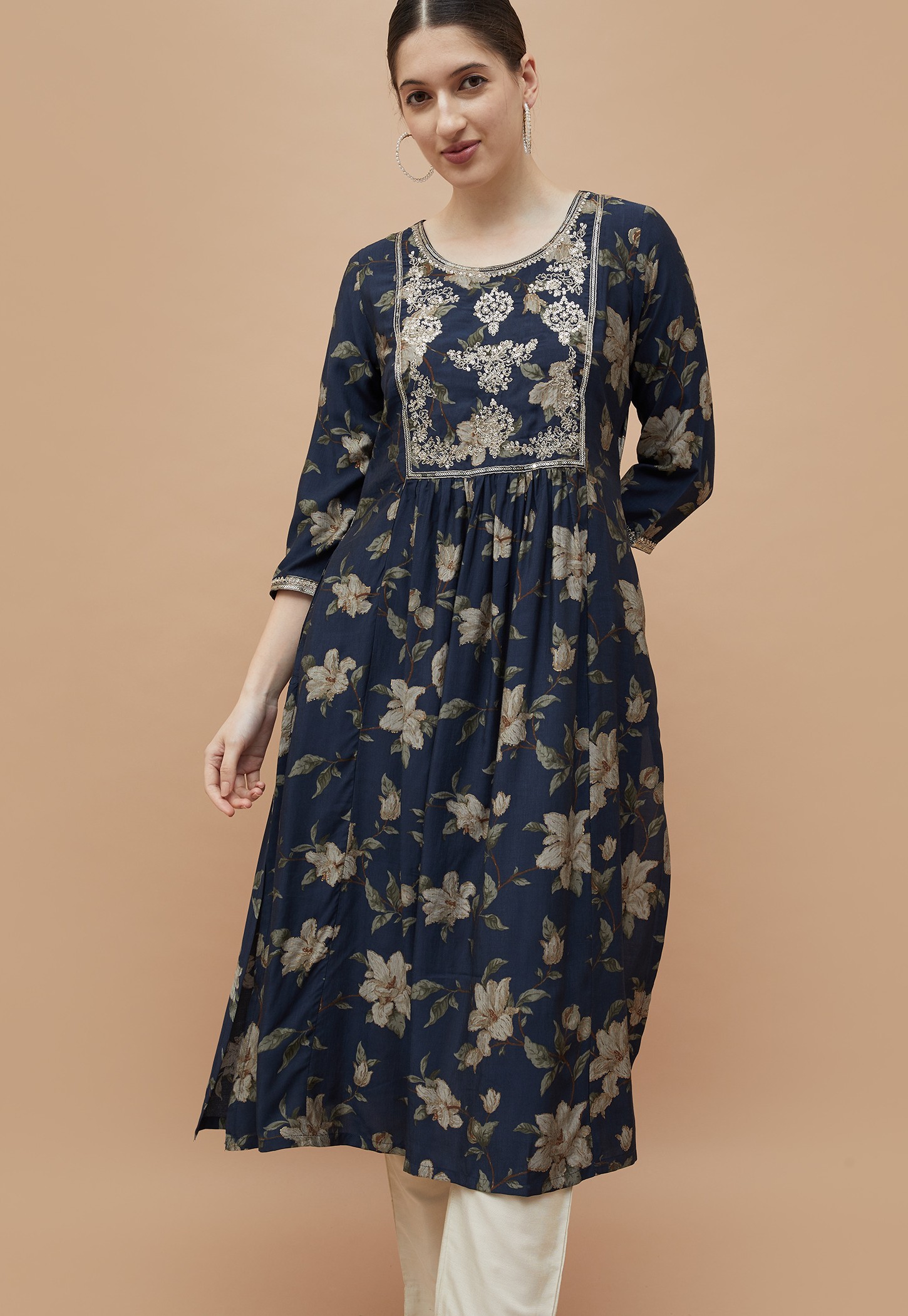 MELANGE Floral Print Flared Kurta-picture-14