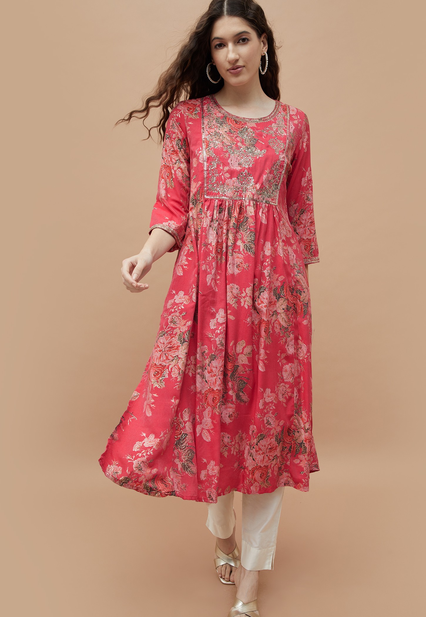 MELANGE Floral Print Flared Kurta-picture-15