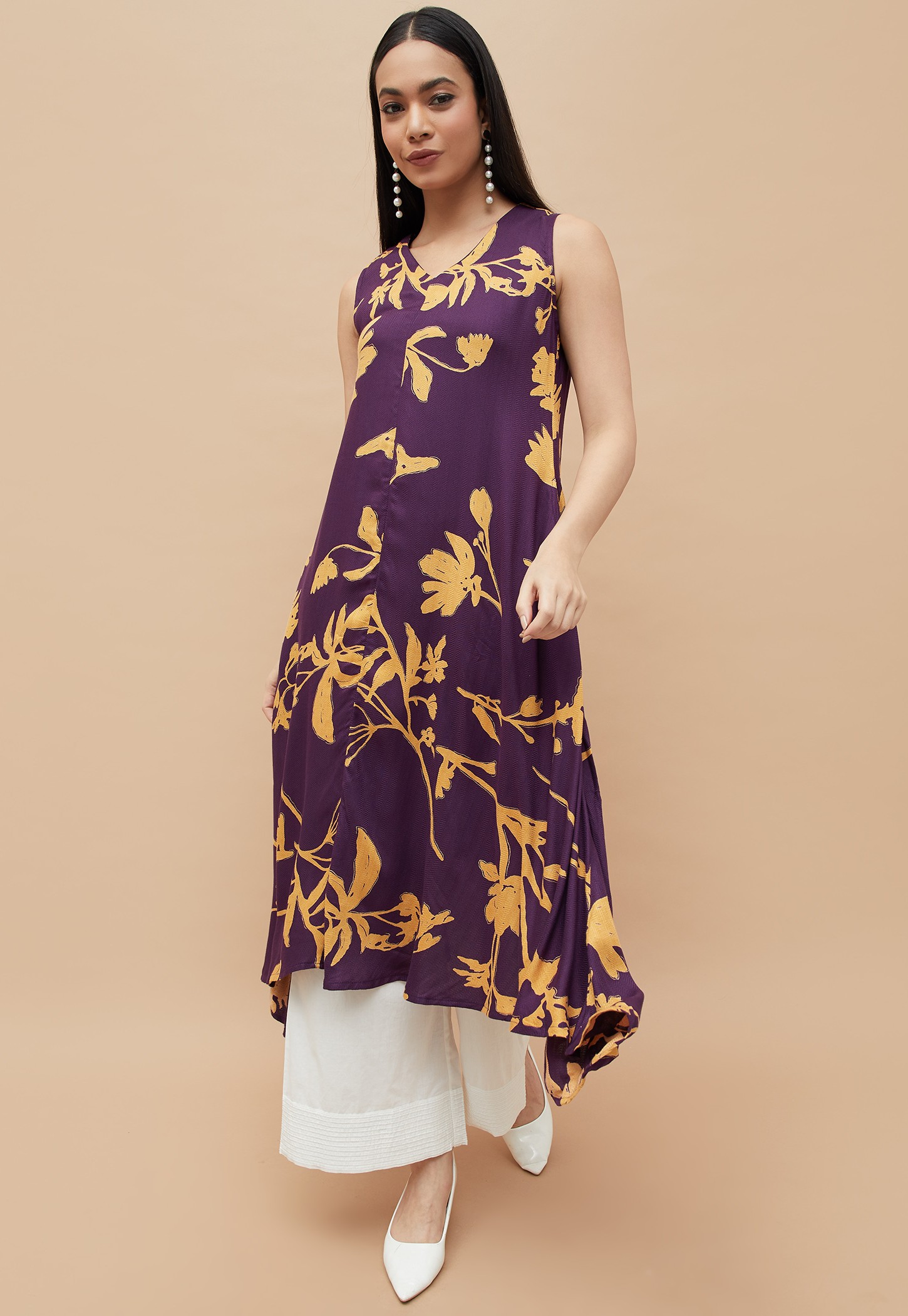 MELANGE Floral Print A-line Kurta-image-14