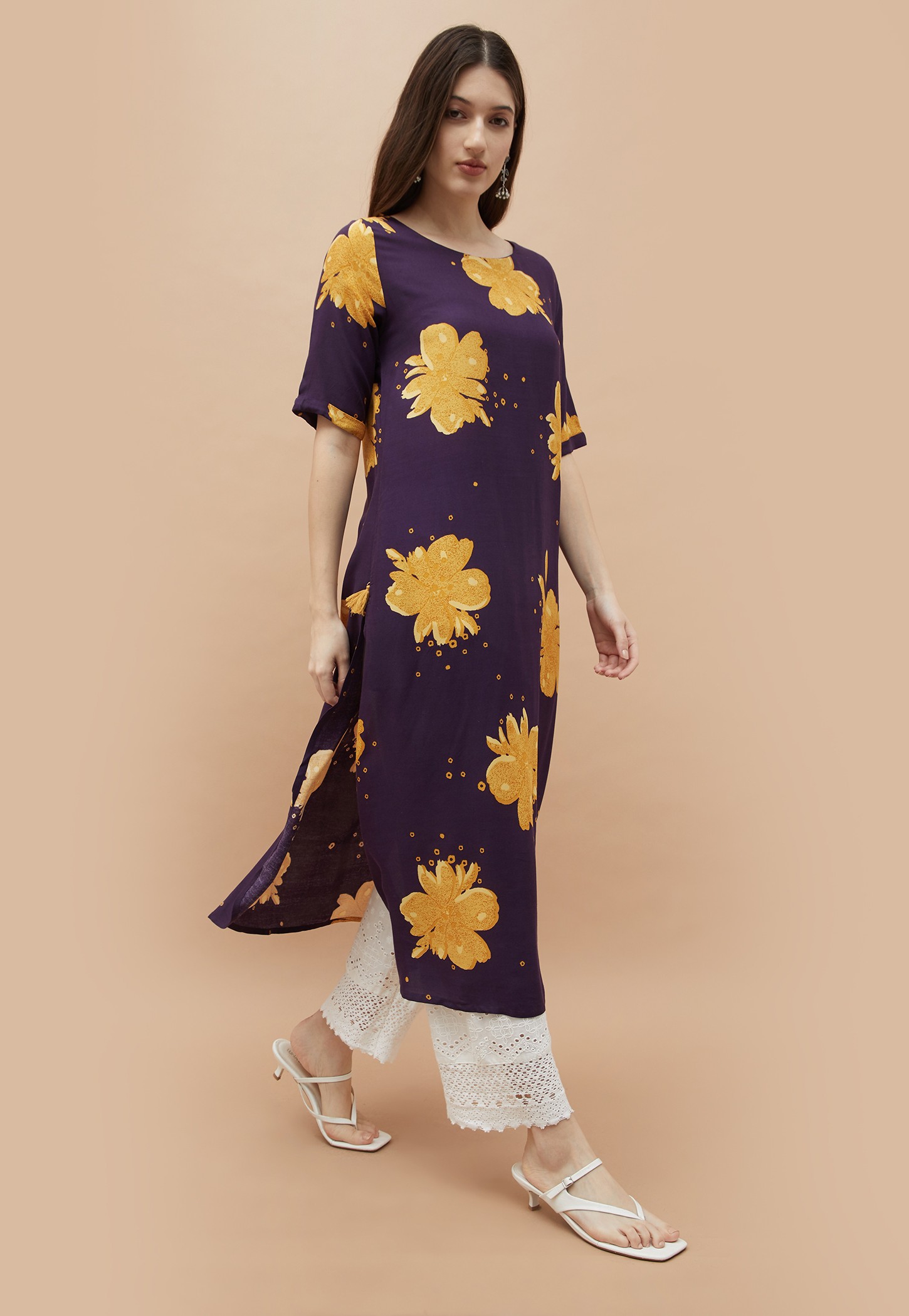 MELANGE Floral Print Straight Kurta-image-13