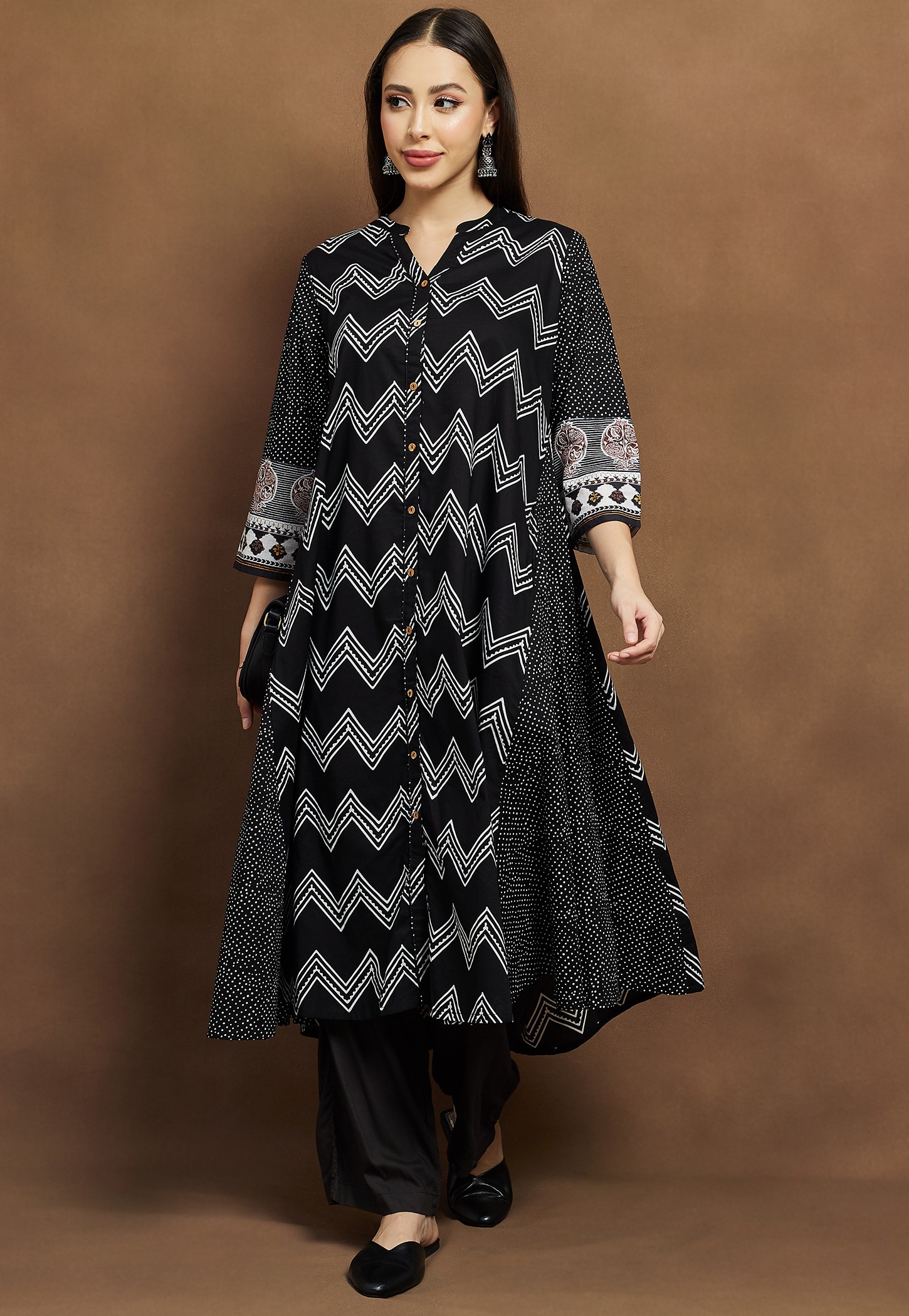 MELANGE Chevron Print Flared Kurta-image-19