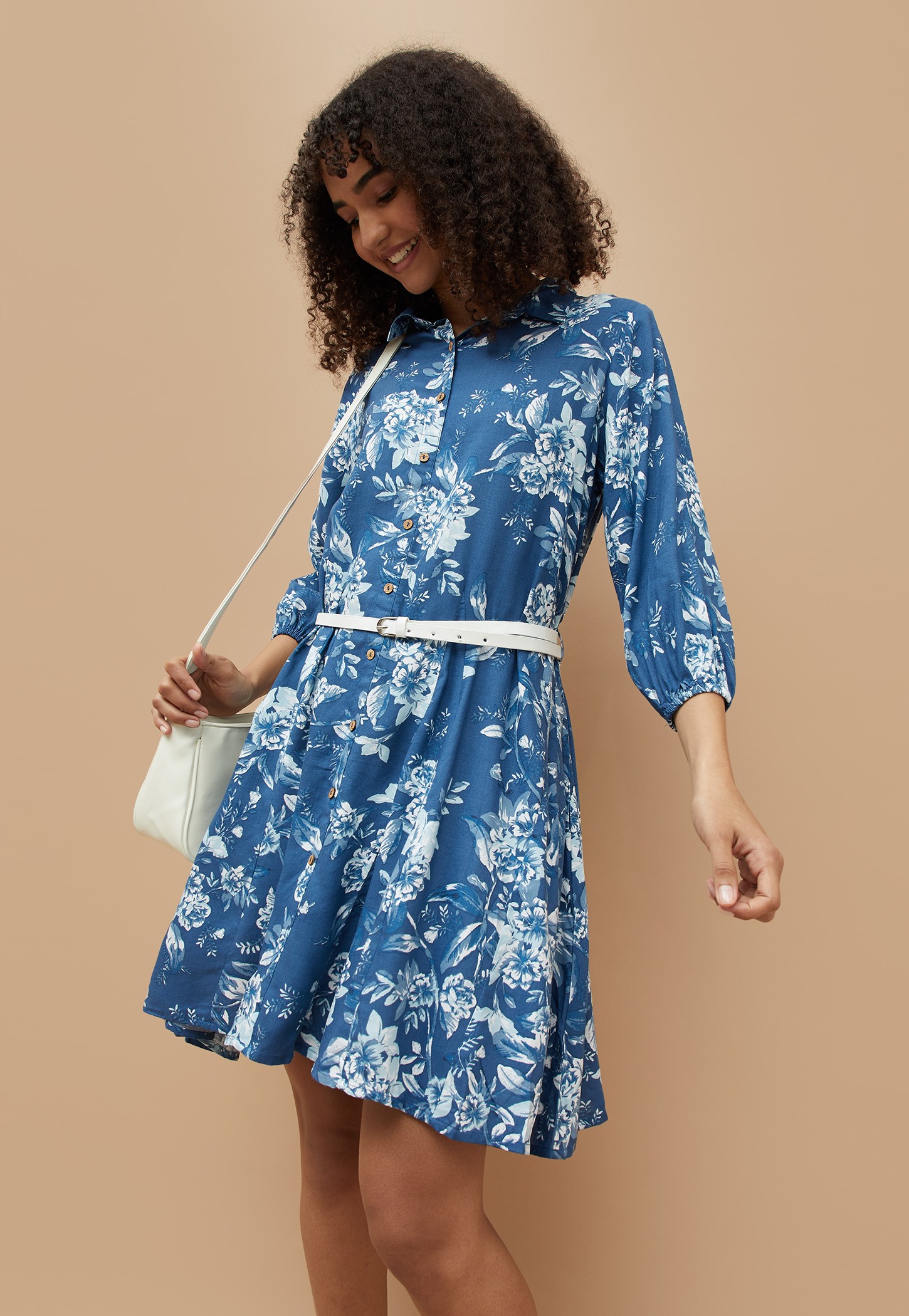 COLOUR ME Floral Print Shirt Dress with Belt-picture-13