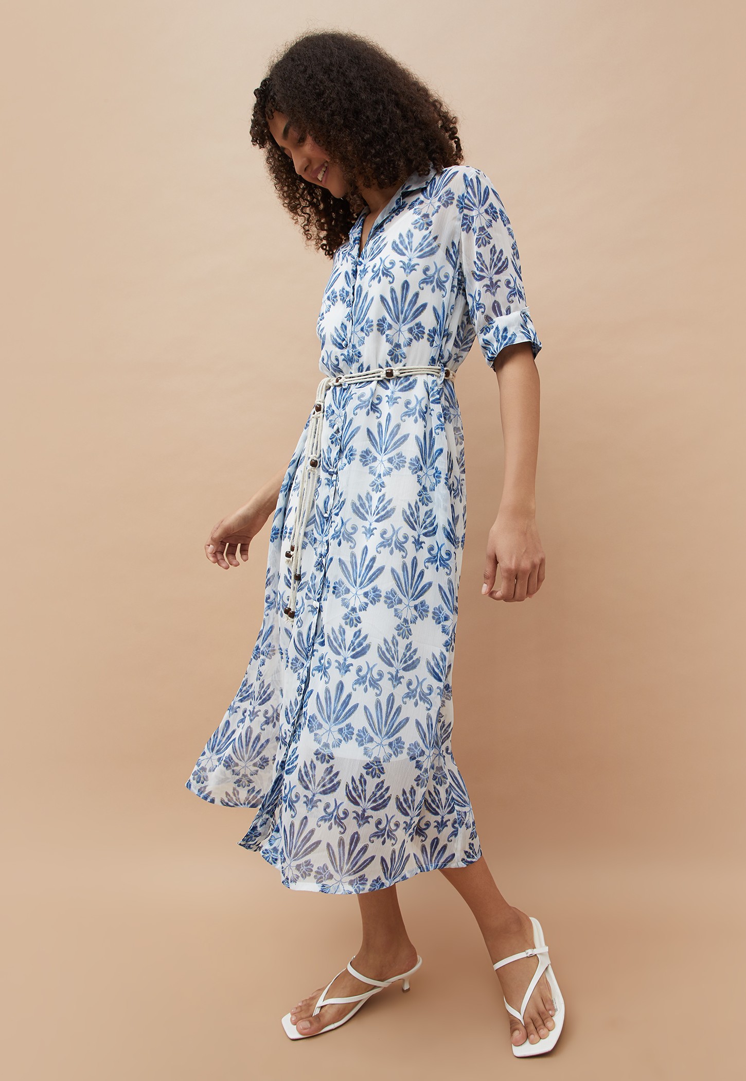 COLOUR ME Floral Print Shirt Dress with Inner and Belt-picture-17