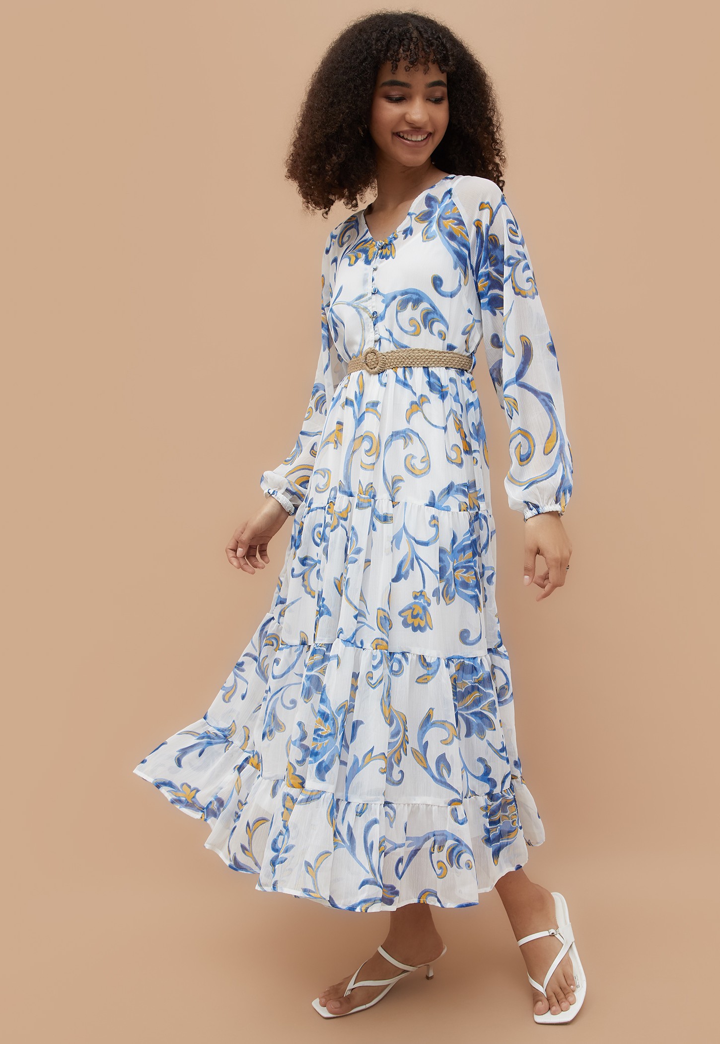 COLOUR ME Floral Print A-Line Dress with Cami-image-27
