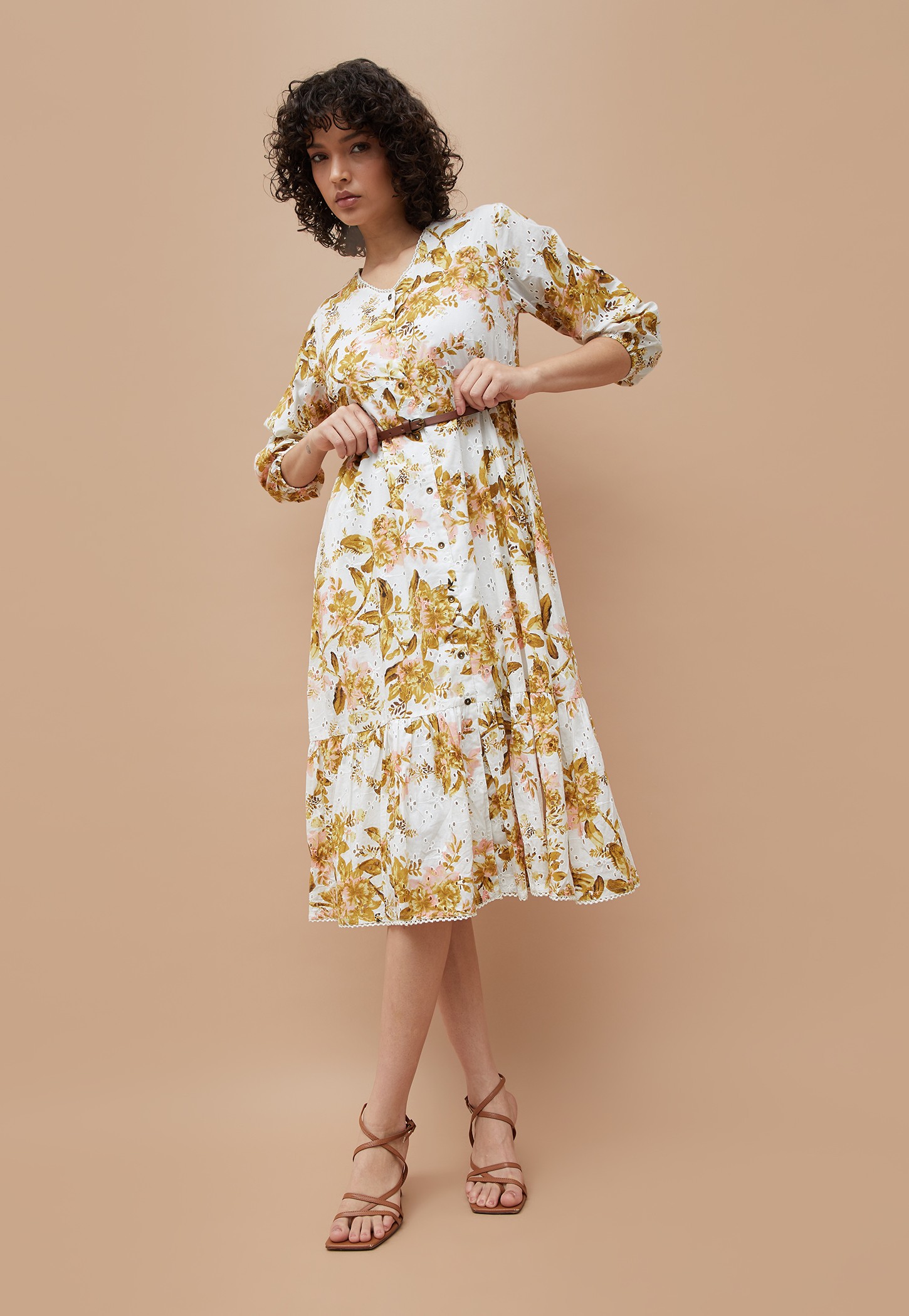 COLOUR ME Floral Print A-Line Dress with Belt-picture-16