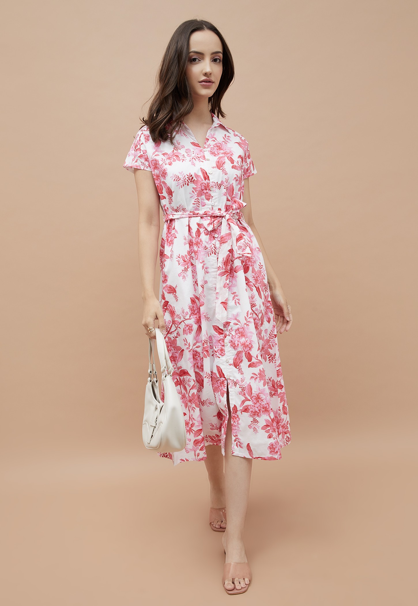COLOUR ME Floral Print Shirt Dress with Belt-picture-14