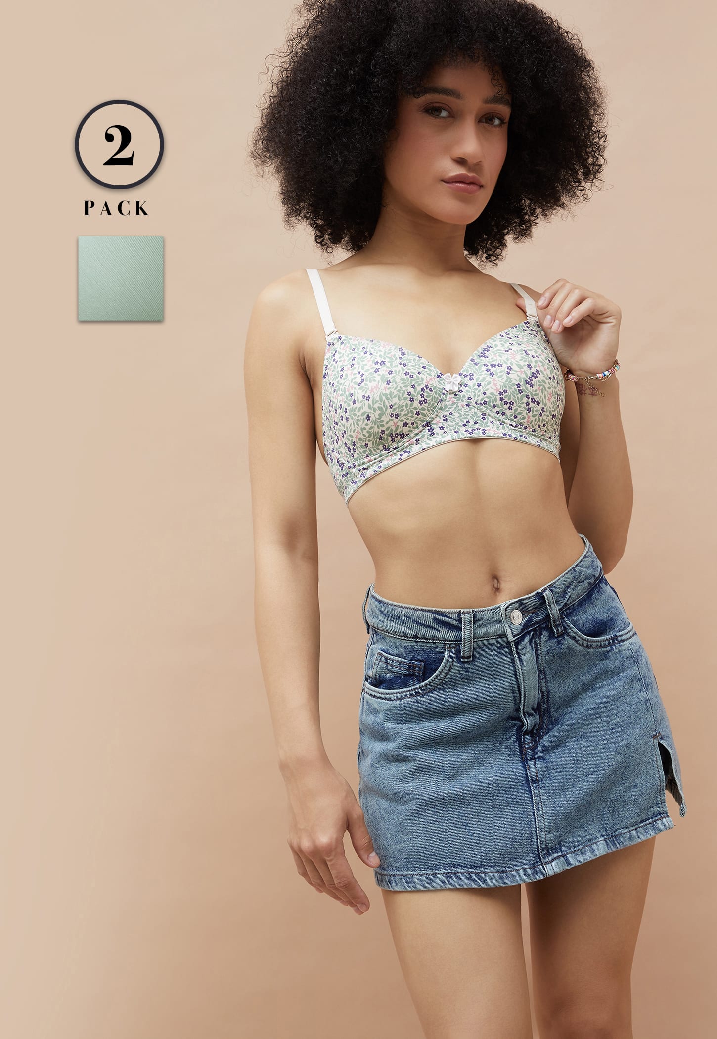 GINGER Assorted Padded Non Wired T-shirt Bra - Pack of 2-picture-36