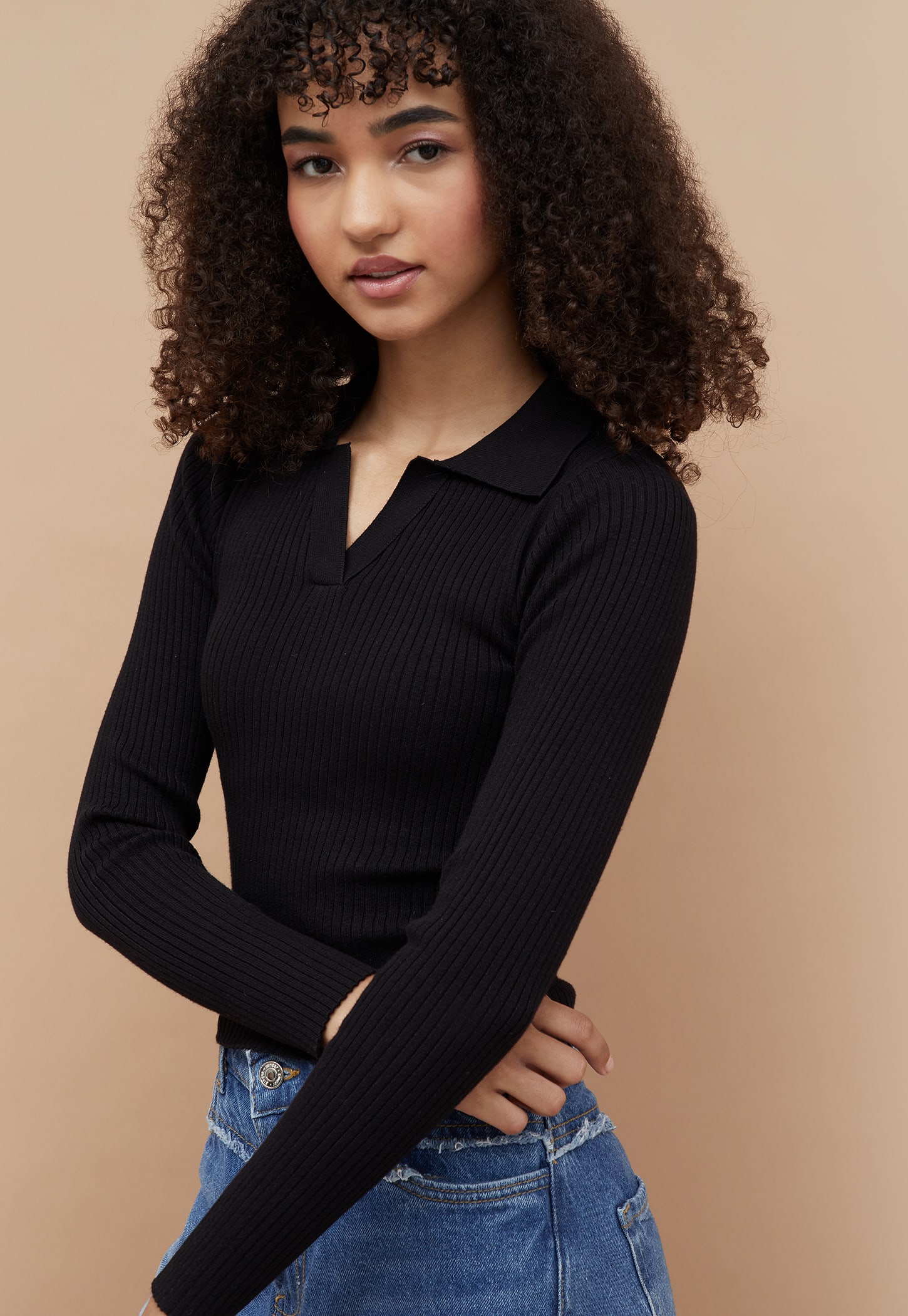 GINGER Ribbed Knit Collared Top-picture-48