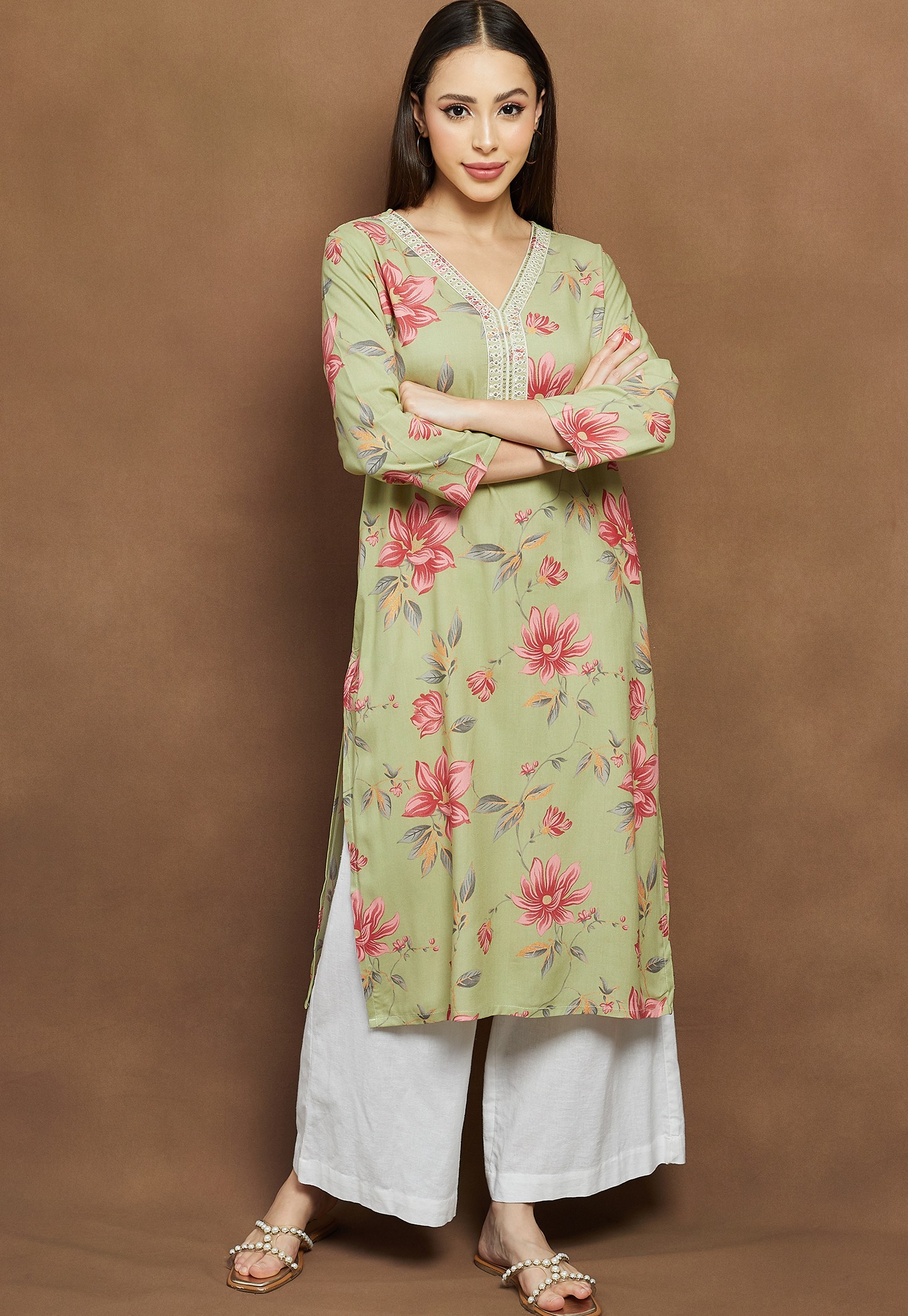 MELANGE Floral Print Straight Kurta-picture-46