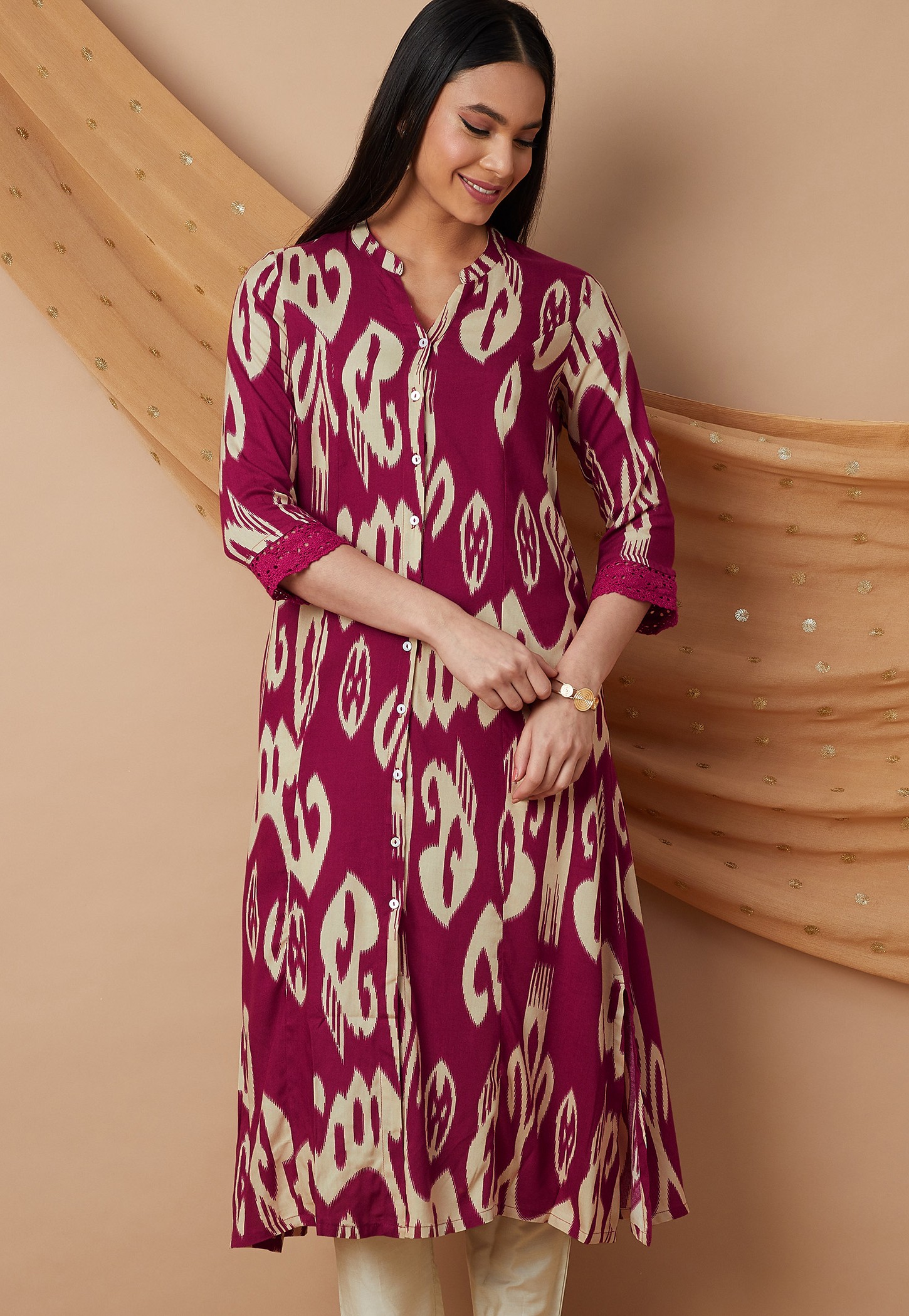 MELANGE Ikat Print A-Line Kurta-image-11