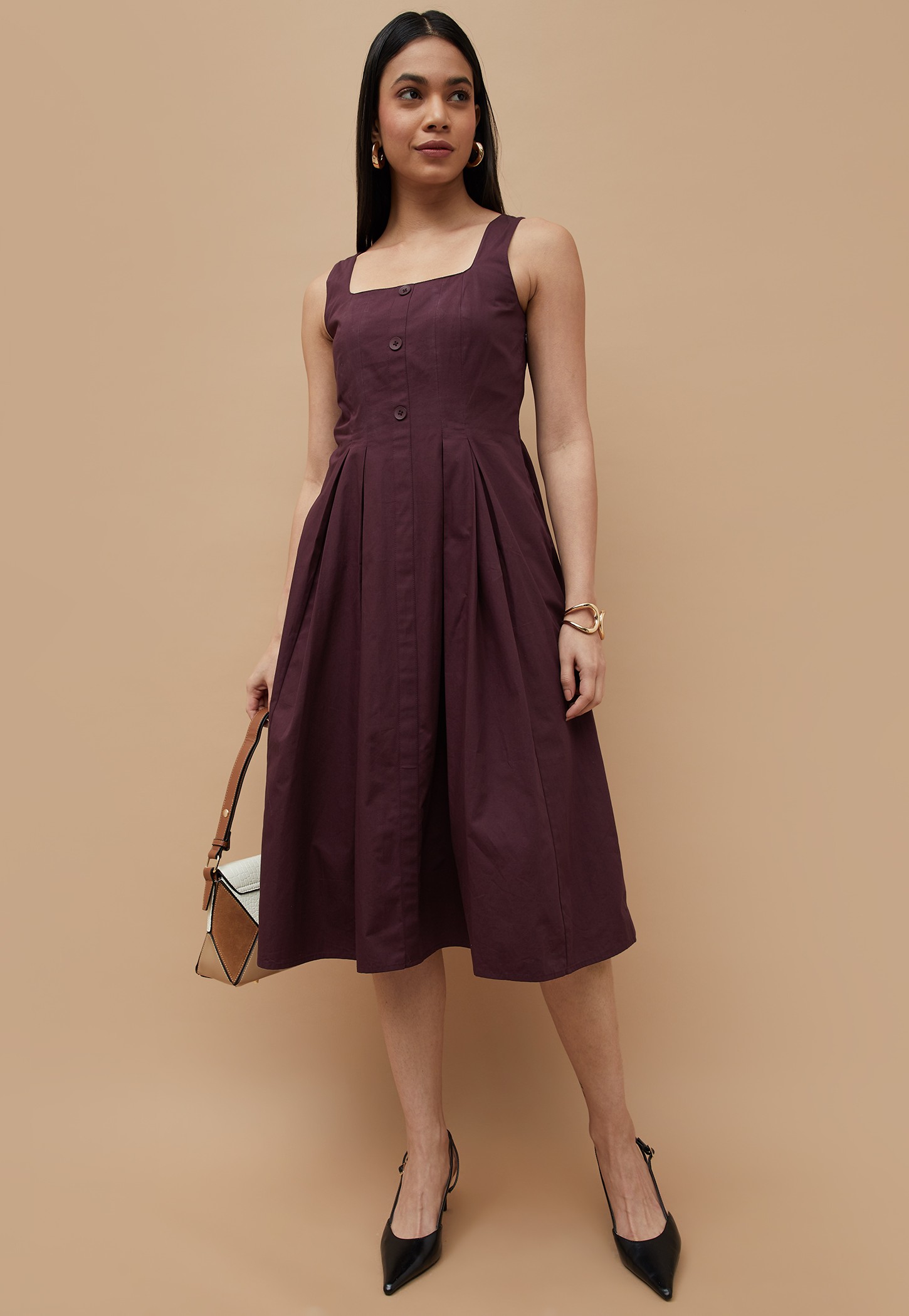 CODE Box Pleated Fit & Flare Dress-picture-43