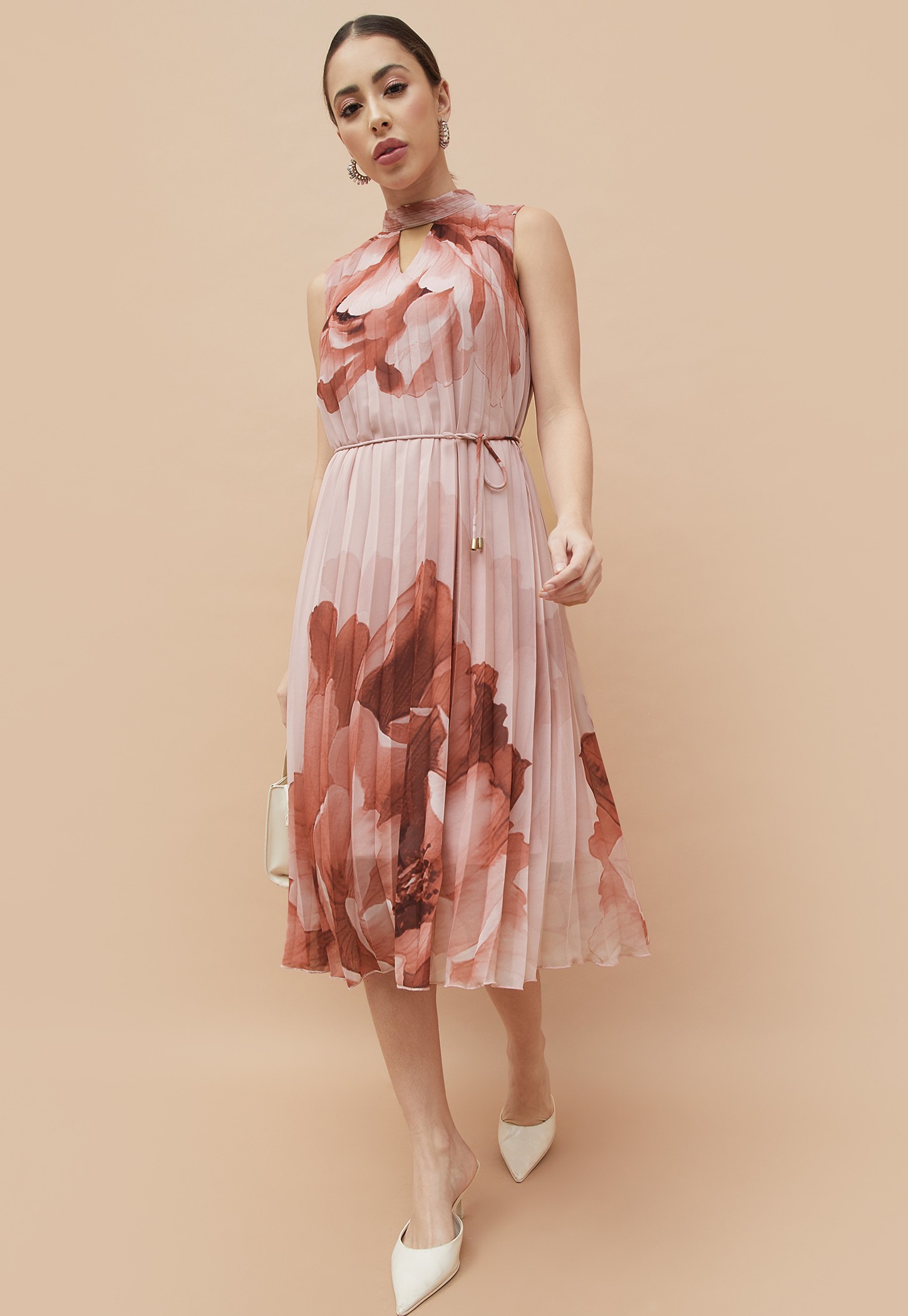 CODE Floral Print Pleated A-line Dress-picture-46