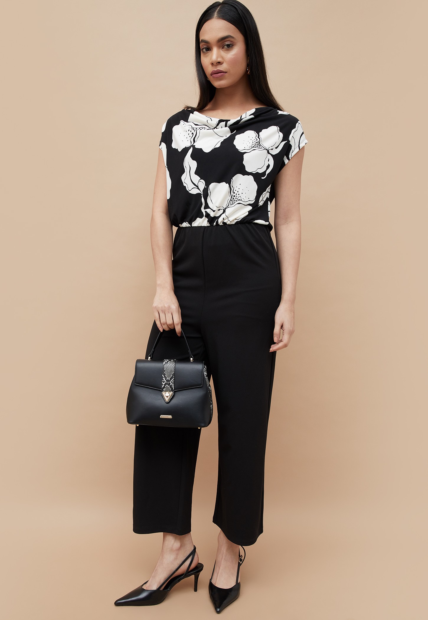 CODE Floral Print Cowl Neck Jumpsuit-picture-31