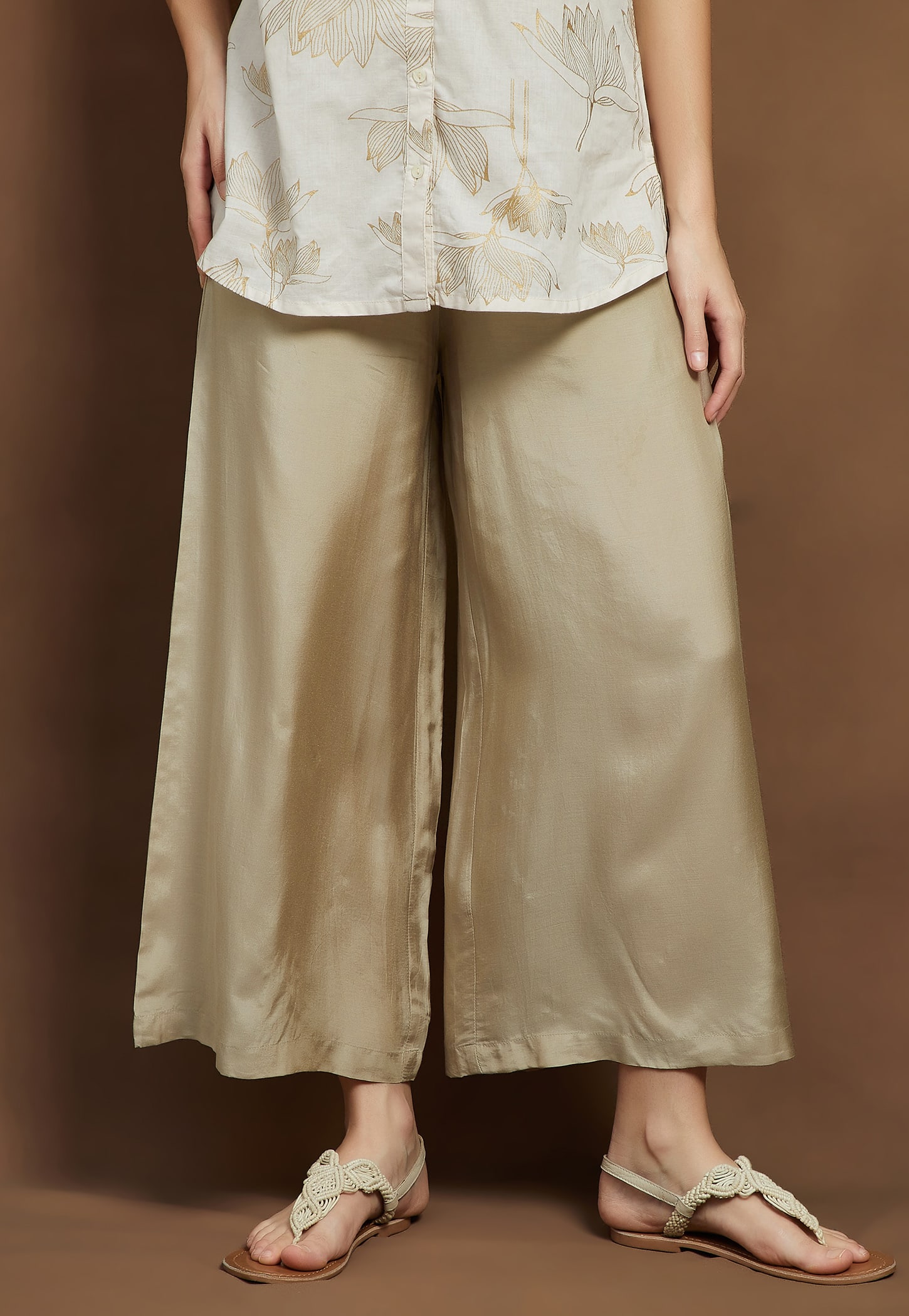 MELANGE Solid Elasticated Palazzos-picture-55