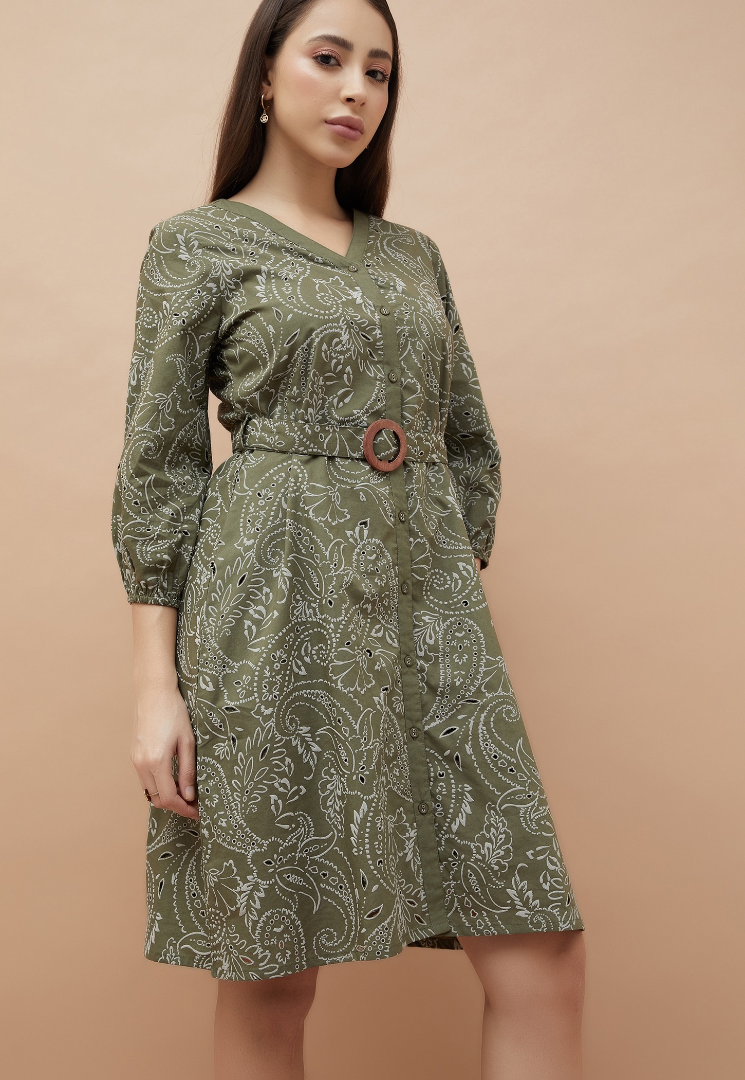 FAME FOREVER Paisley Print A-Line Dress with Belt-picture-43