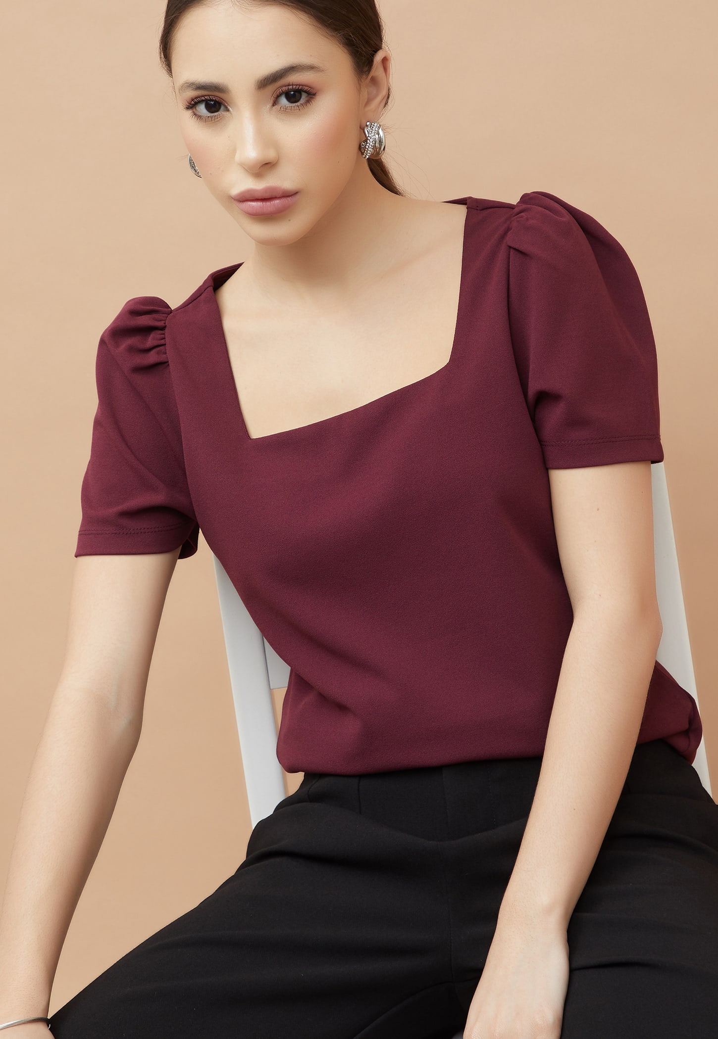CODE Solid Puffed Sleeve Top-picture-48