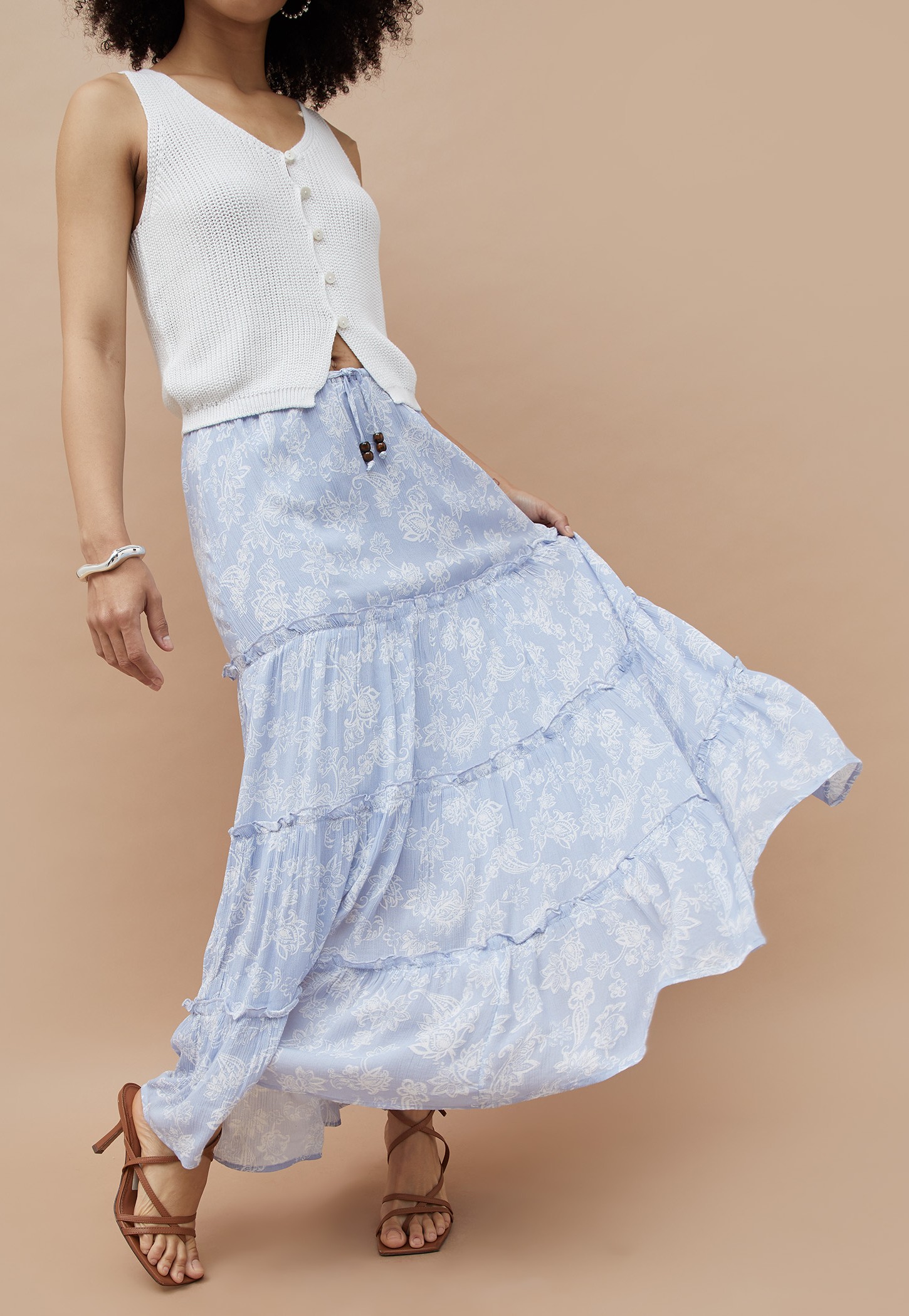 GINGER Floral Print Tiered Maxi Skirt-picture-40
