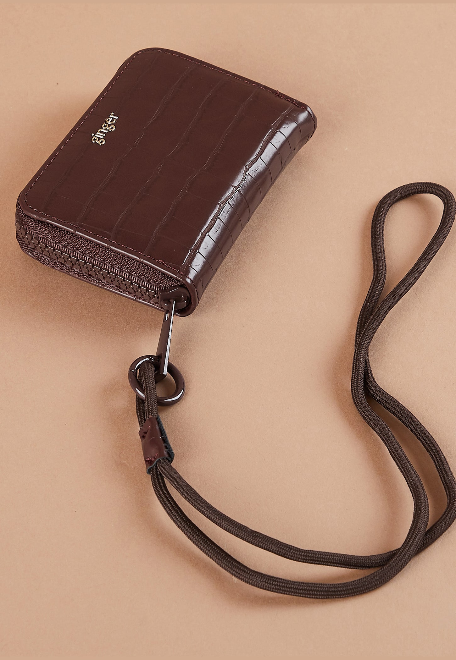 GINGER Croc-Textured Zip-Around Wallet with Sling-picture-34