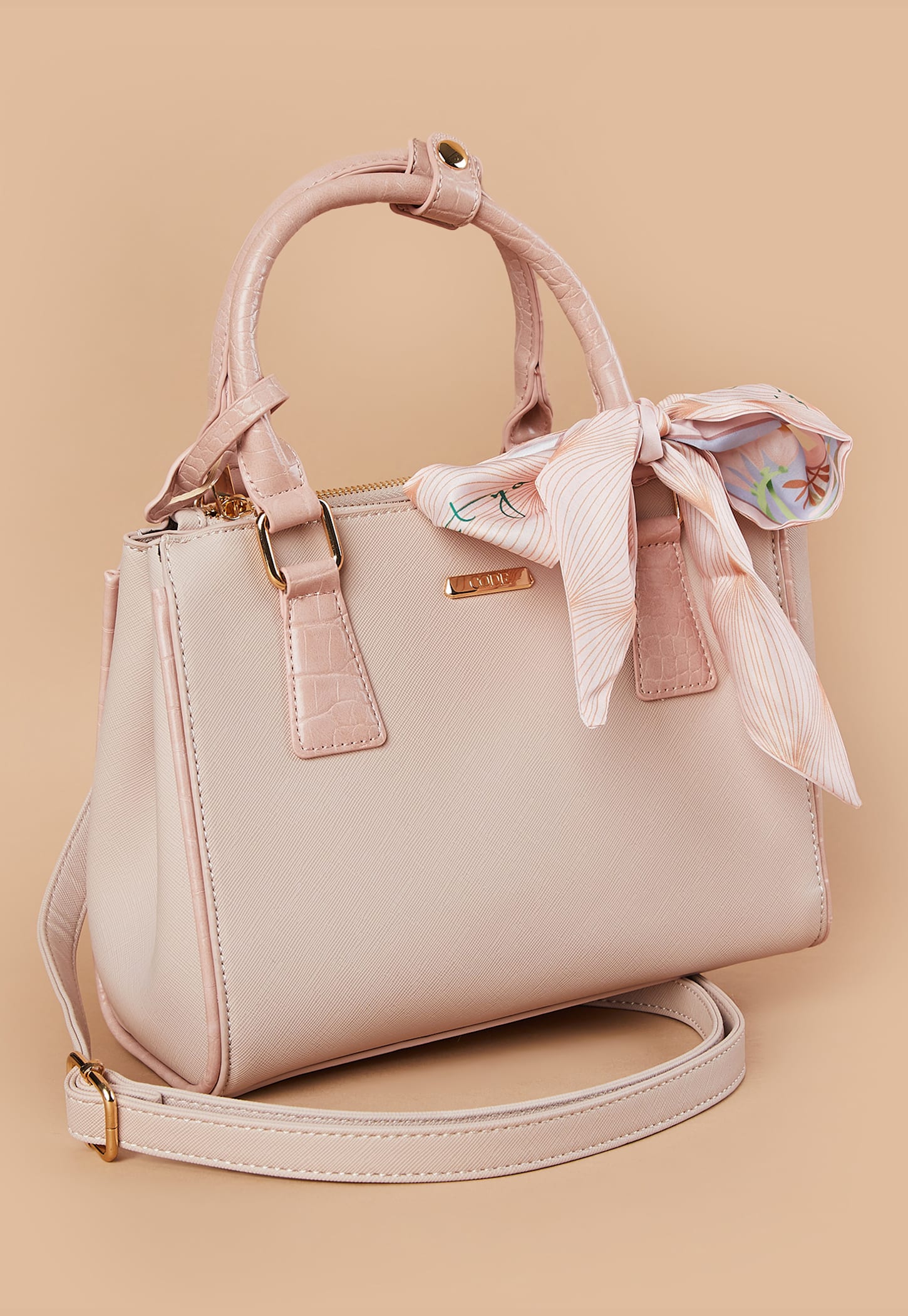 CODE Textured Handheld Bag with Scarf Detail-picture-41