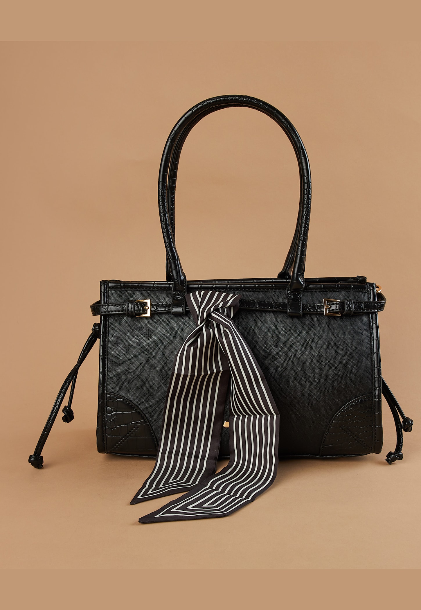 CODE Textured Shoulder Bag with Bandana-picture-42