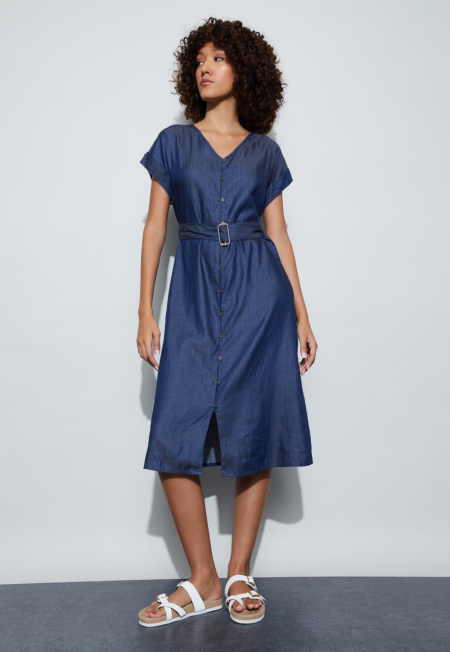FAME FOREVER Solid Belted Midi Dress-picture-52