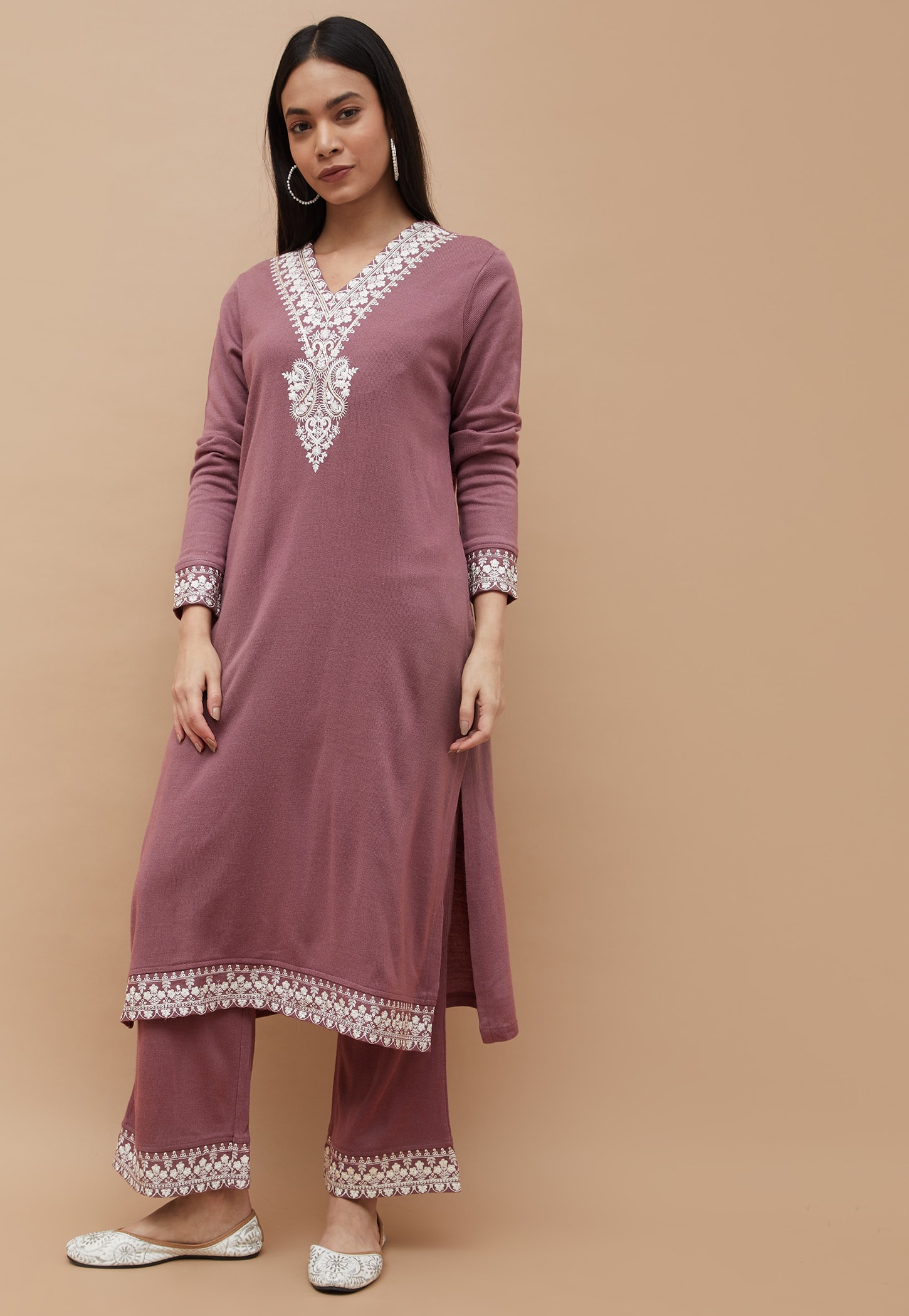 MELANGE Embroidered Straight Winter Kurta Set-picture-30