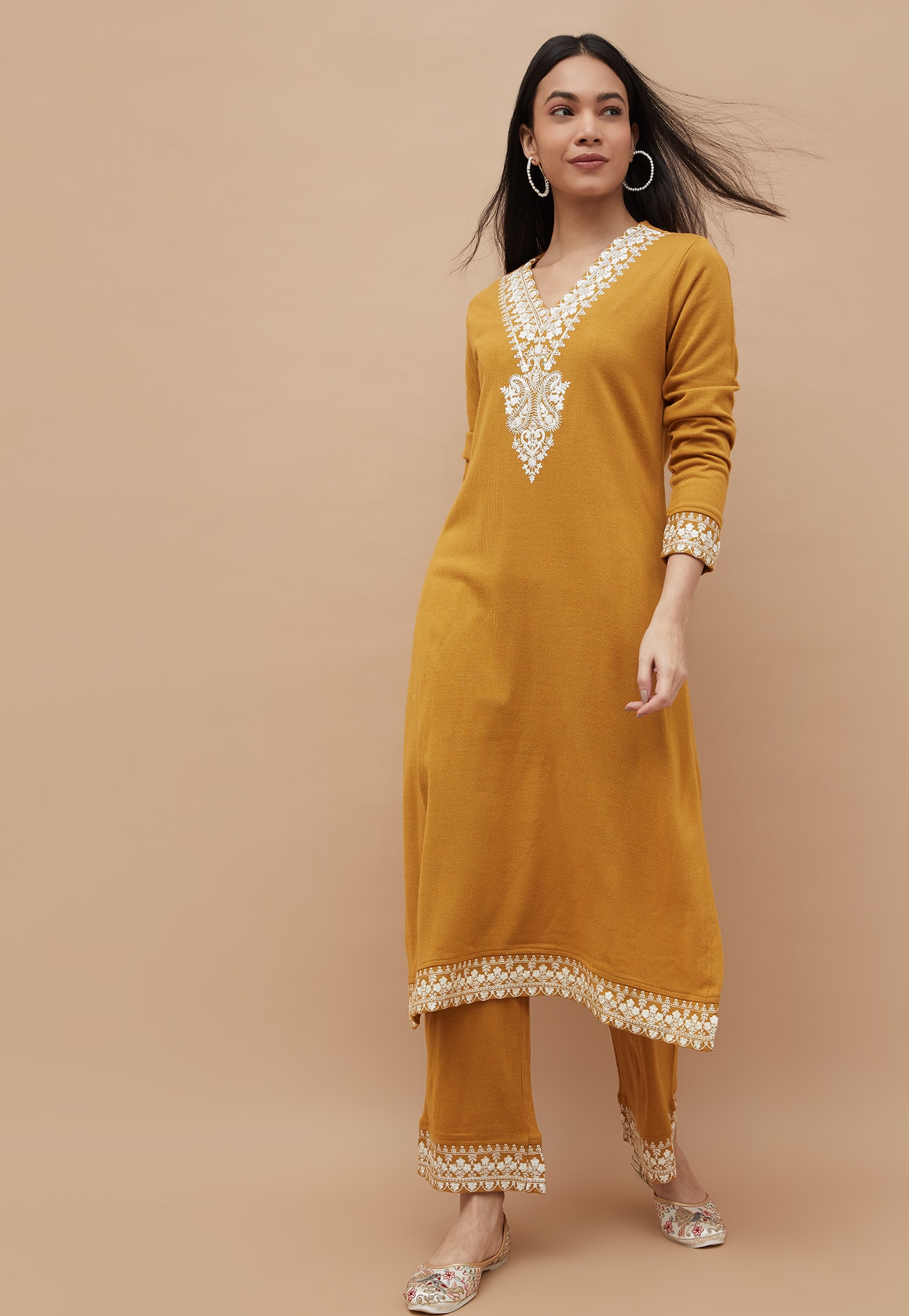 MELANGE Embroidered Straight Winter Kurta Set-picture-52