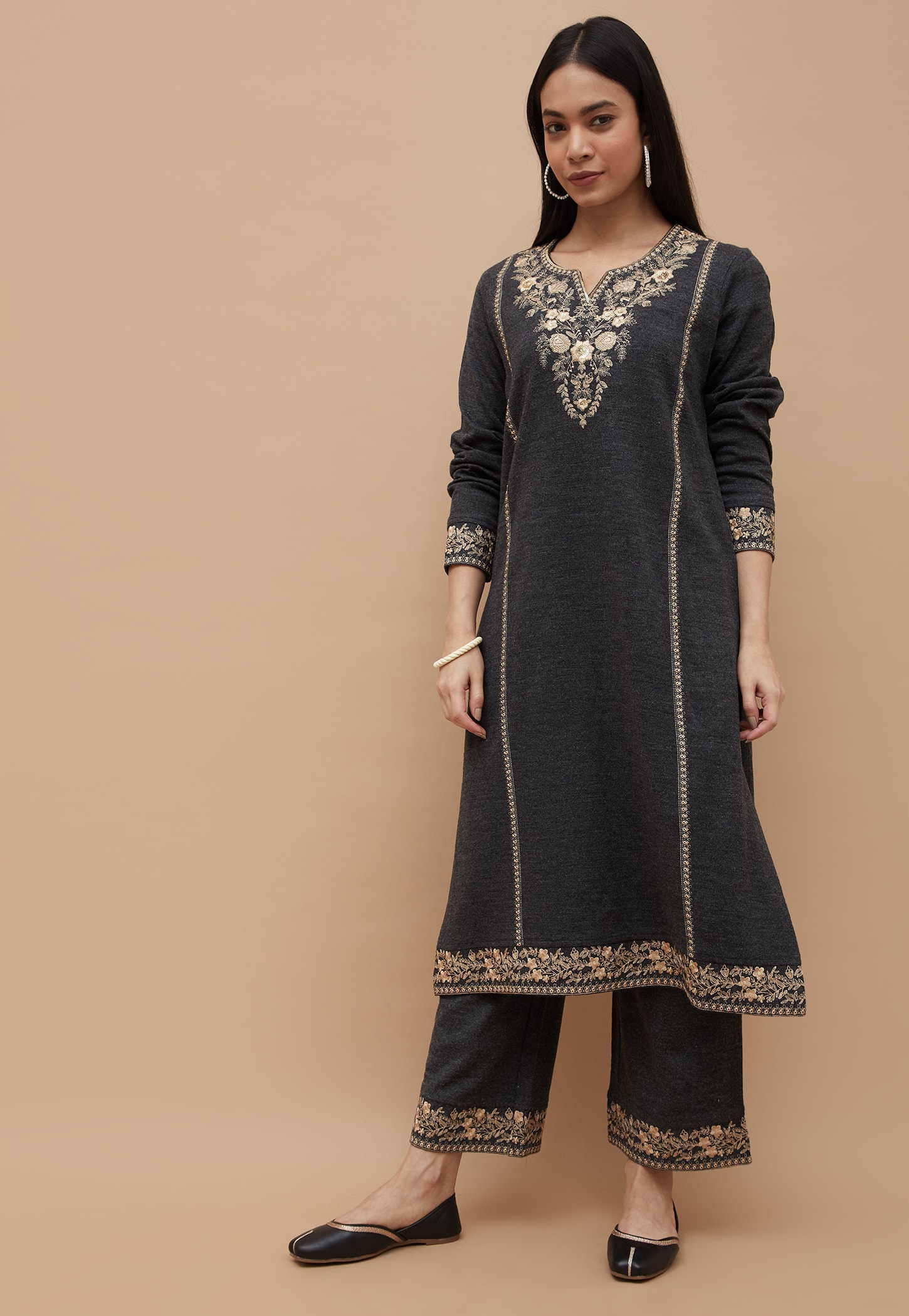 MELANGE Embroidered Straight Winter Kurta Set-picture-13