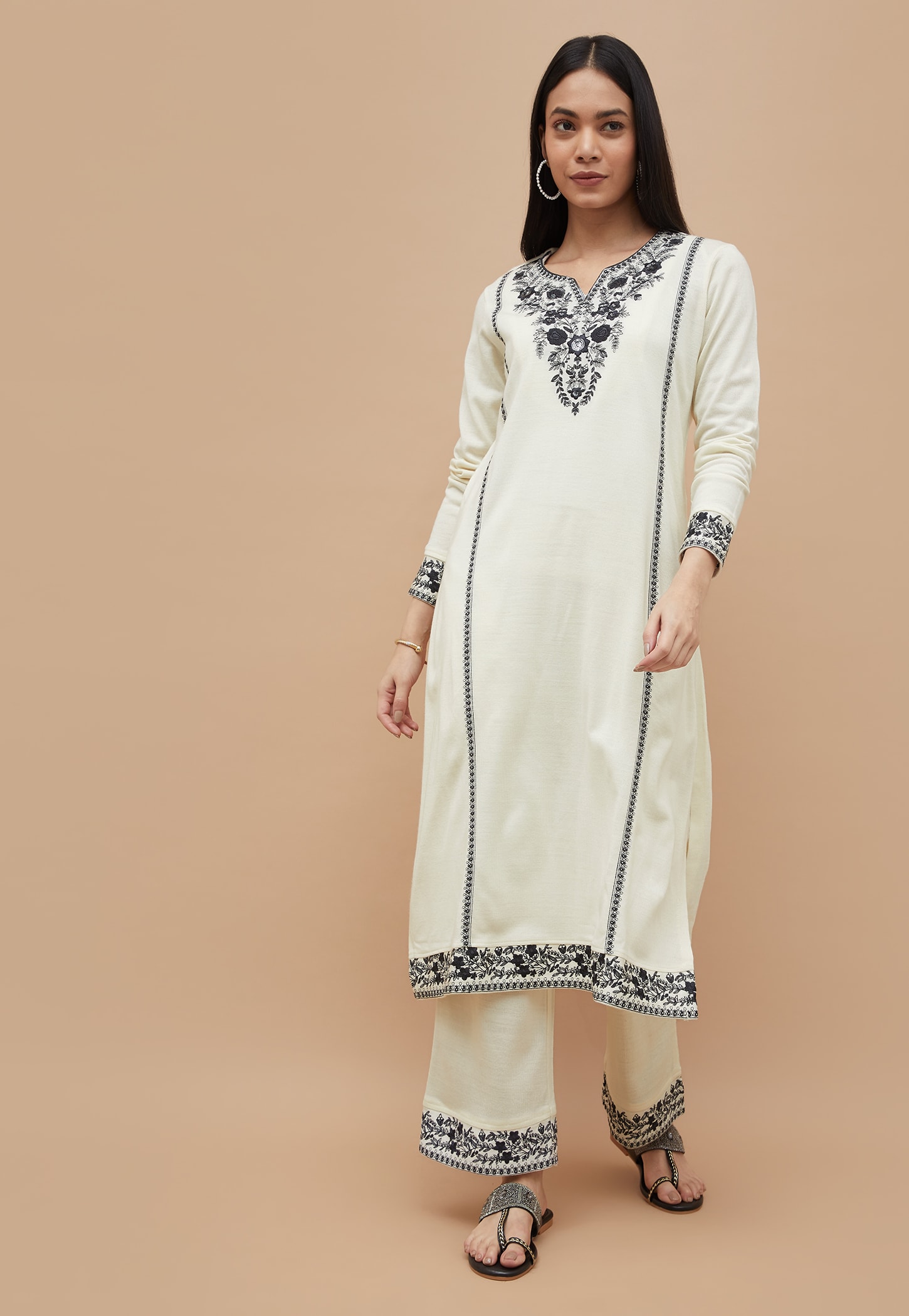 MELANGE Embroidered Straight Winter Kurta Set-picture-47