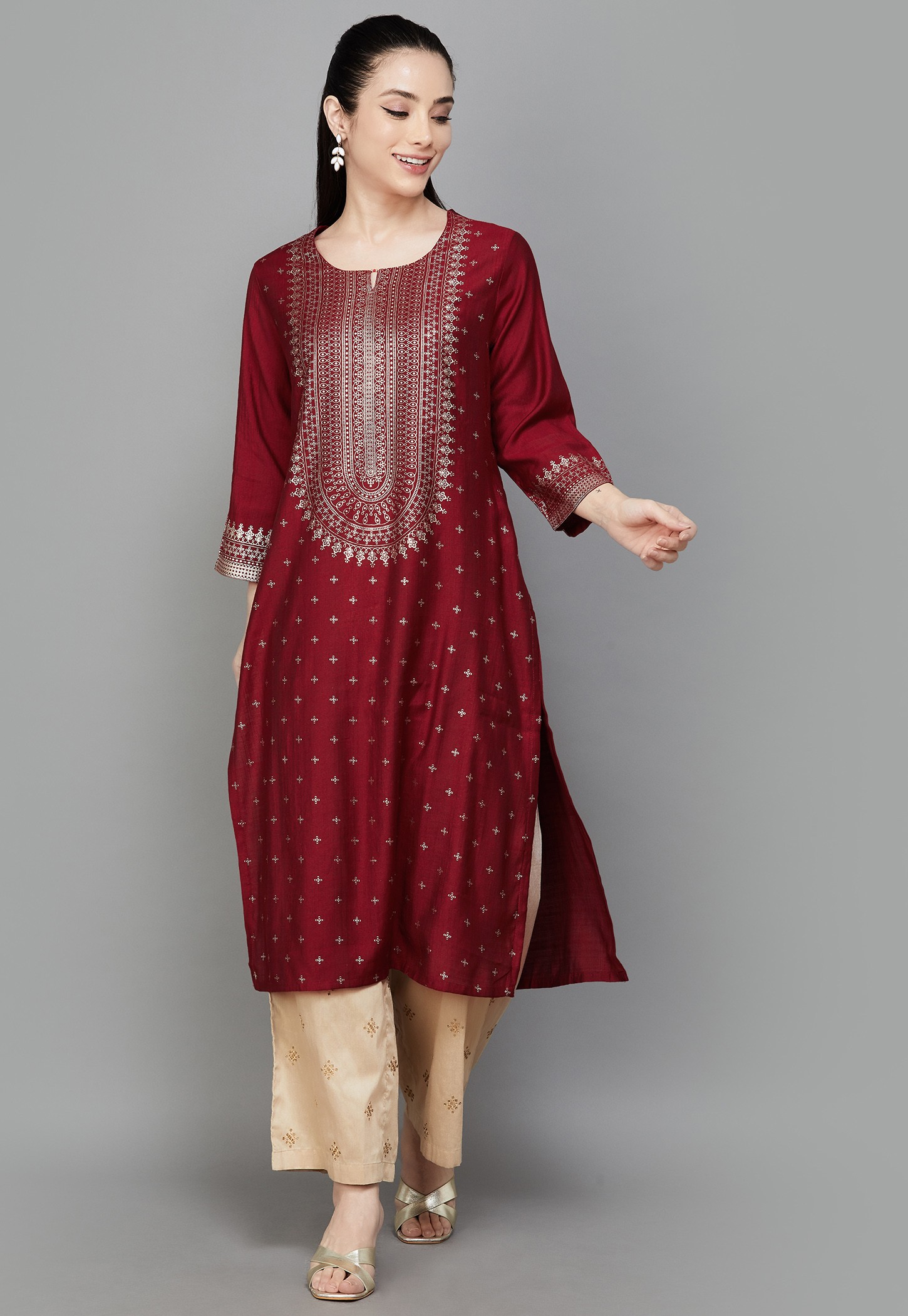 RANGRITI Foil Print Straight Kurta-picture-11